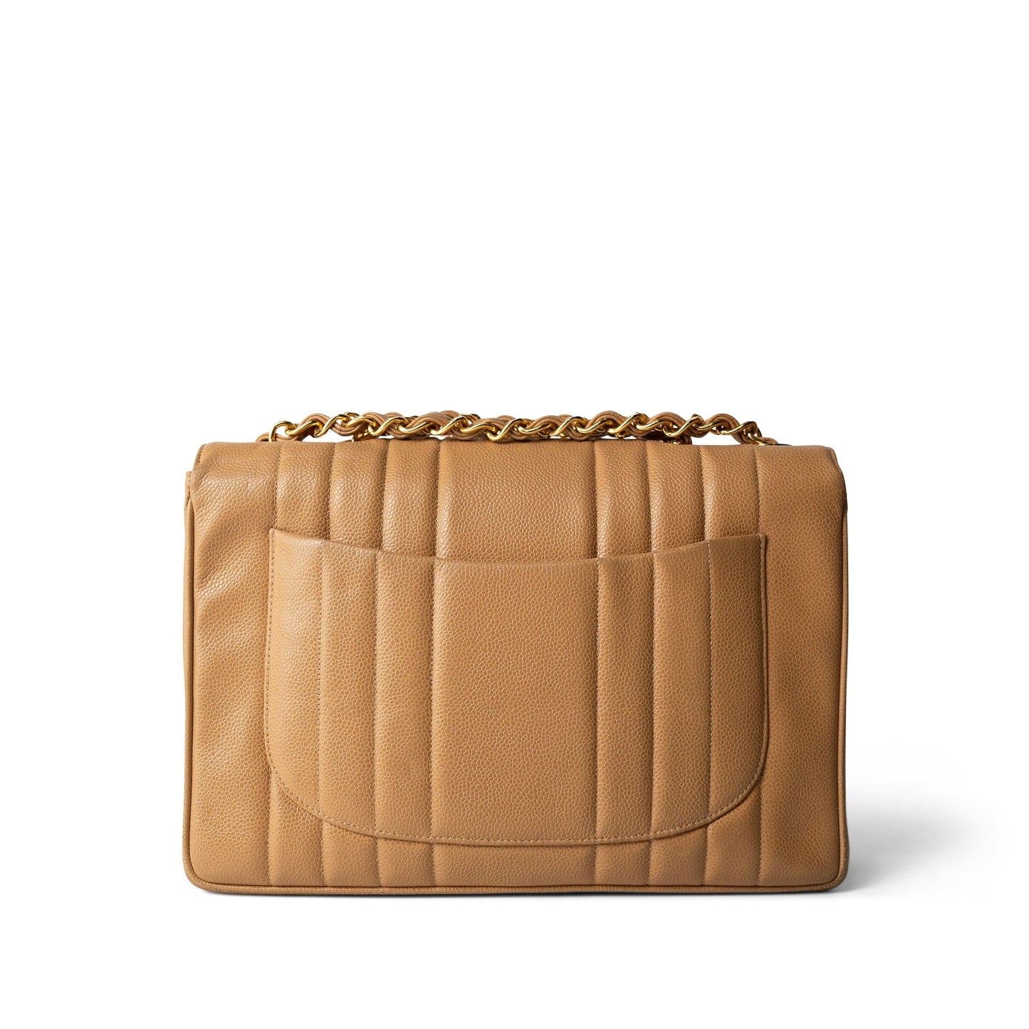 Vintage Mademoiselle Beige Caviar Vertical Flap Jumbo Gold Hardware