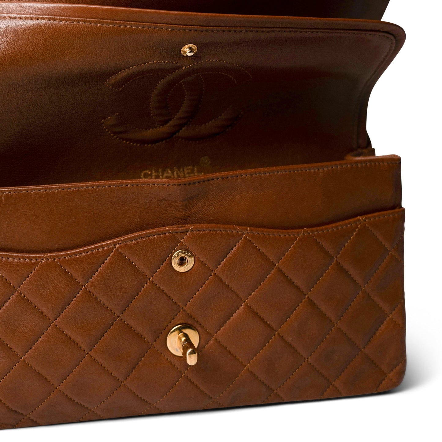 Vintage Brown Lambskin Quilted Classic Flap Medium Gold Hardware