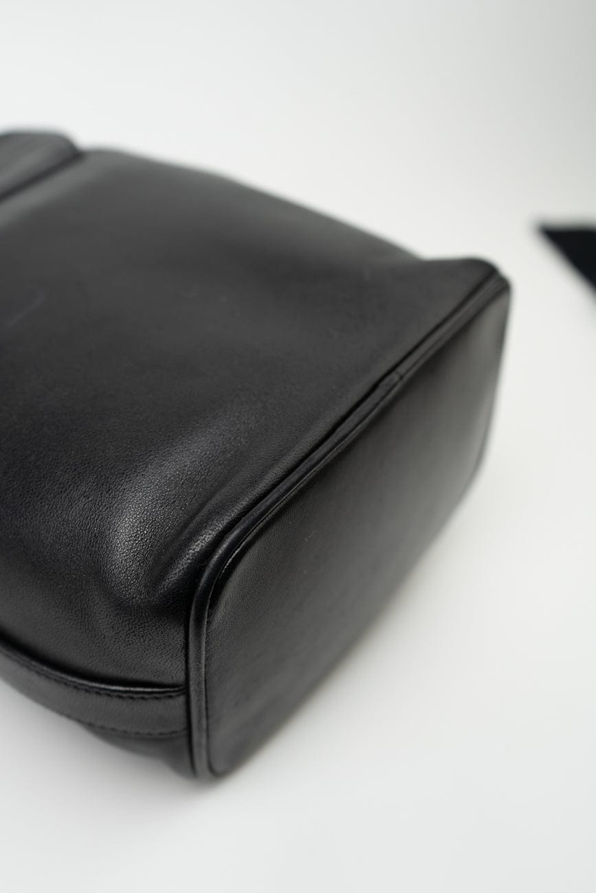 Vintage Black Lambskin Drawstring Cross Body Bag Gold Hardware