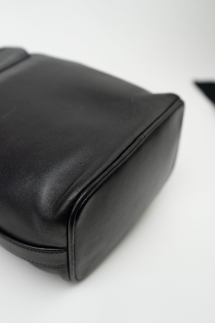 Vintage Black Lambskin Drawstring Cross Body Bag Gold Hardware