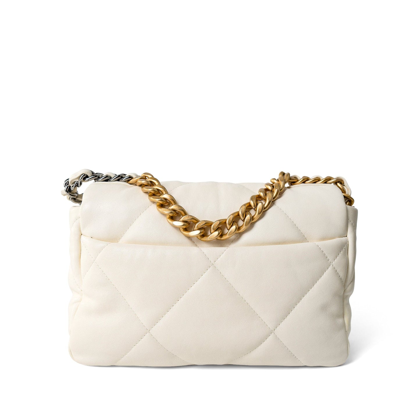 White Lambskin Quilted 19 Flap Small Mixed Hardware