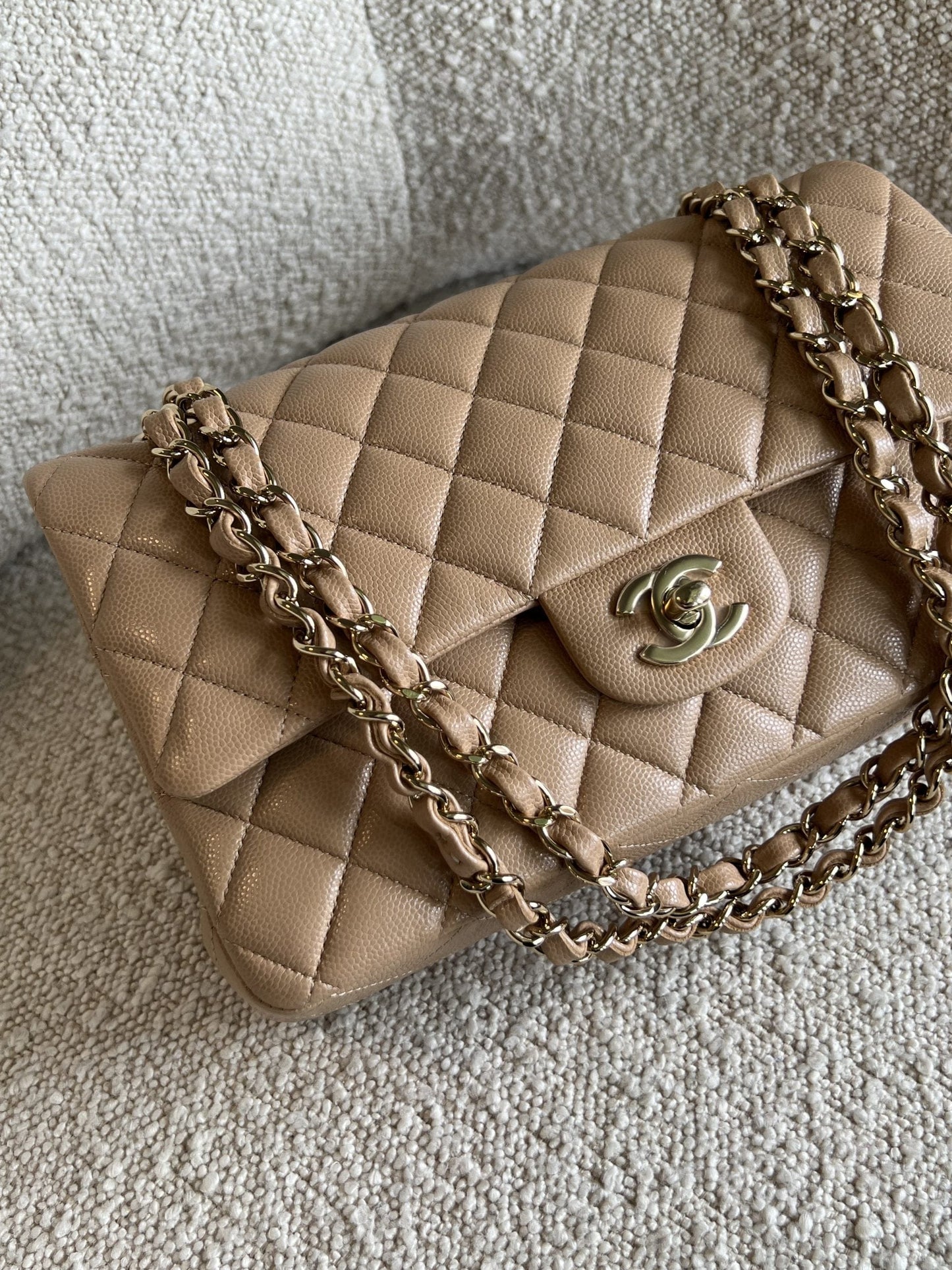 19B Dark Beige Caviar Quilted Classic Flap Medium LGHW