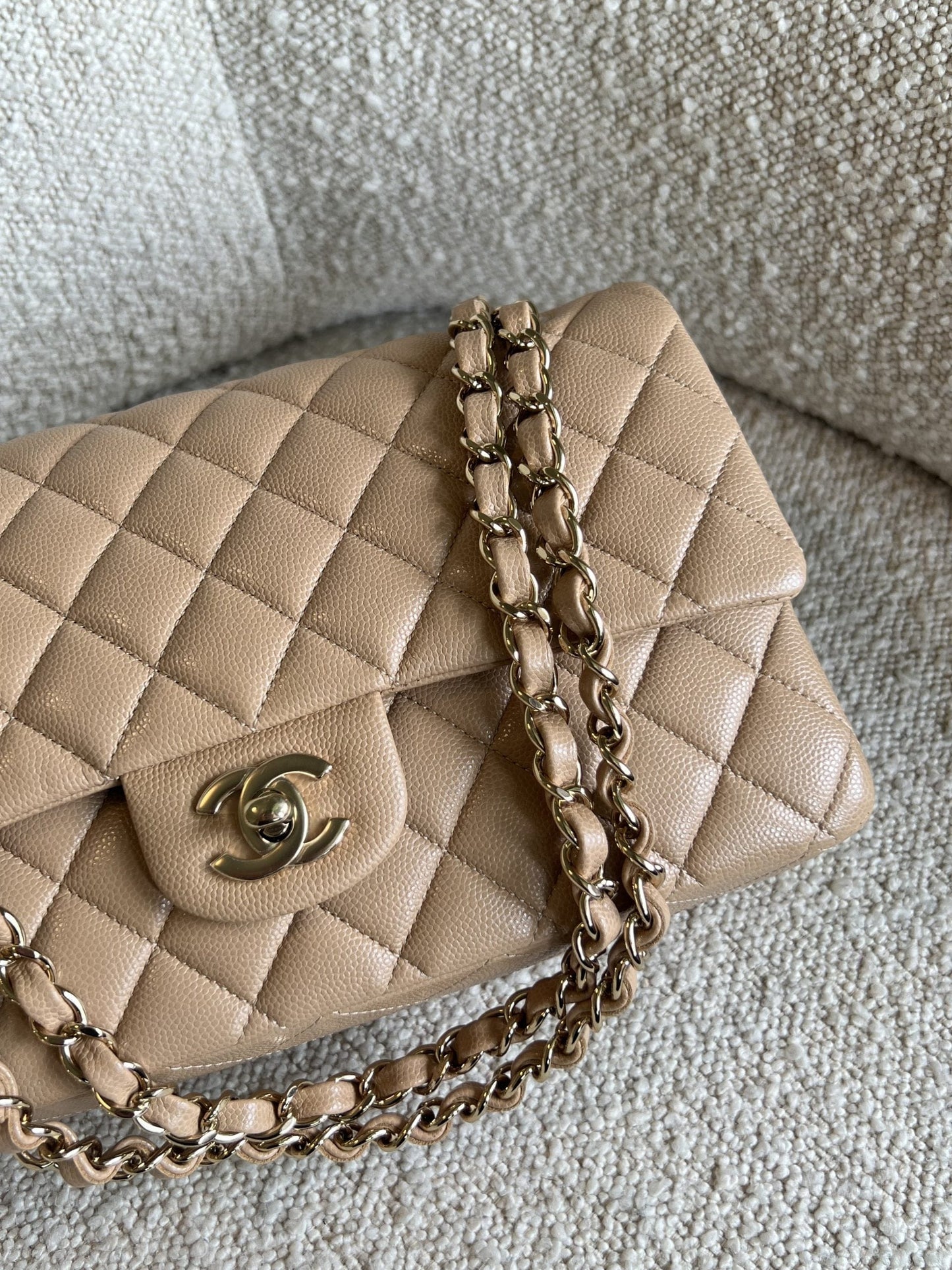 19B Dark Beige Caviar Quilted Classic Flap Medium LGHW