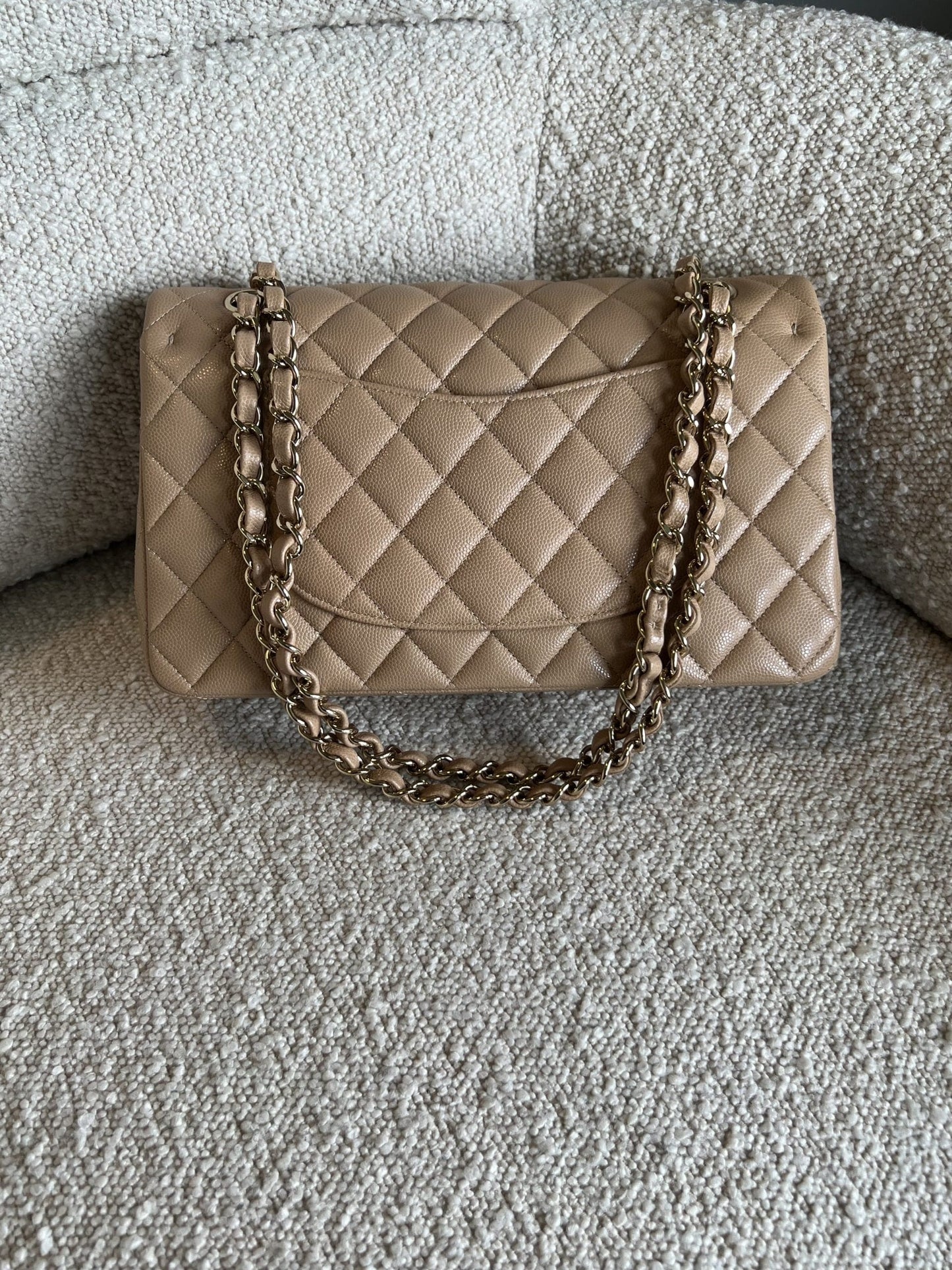 19B Dark Beige Caviar Quilted Classic Flap Medium LGHW