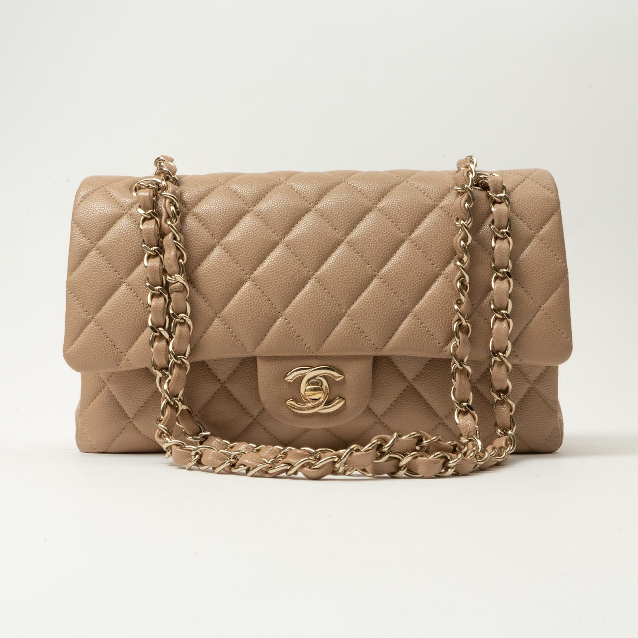 19B Dark Beige Caviar Quilted Classic Flap Medium LGHW