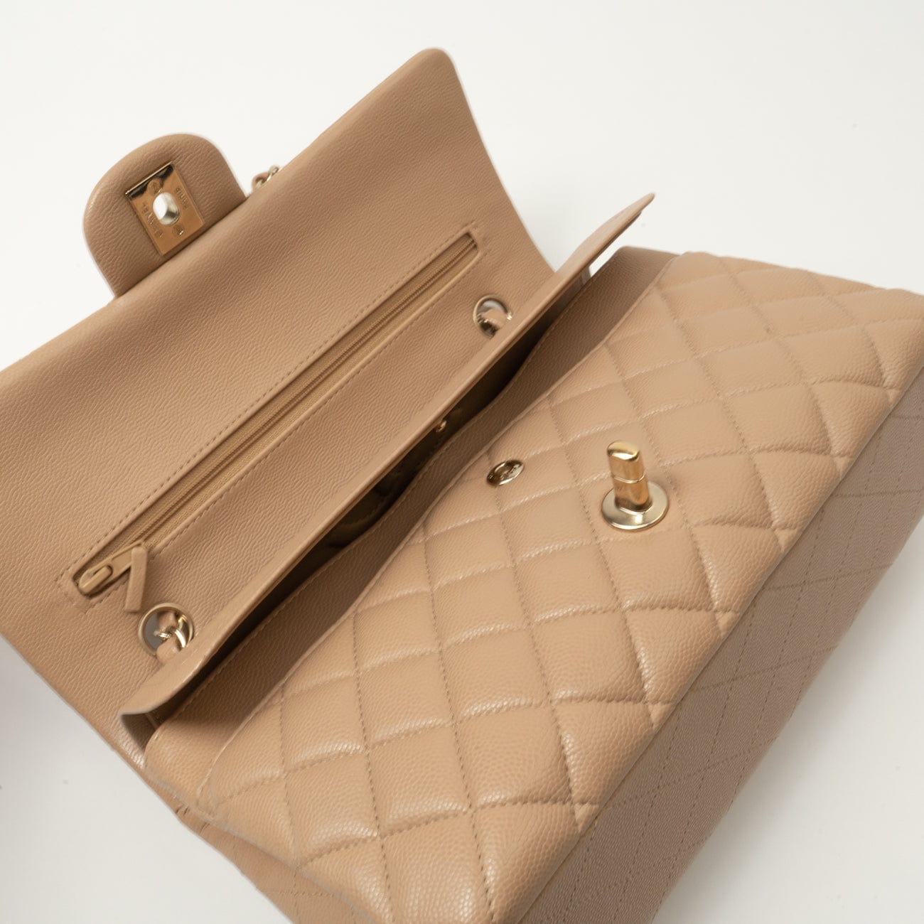 19B Dark Beige Caviar Quilted Classic Flap Medium LGHW