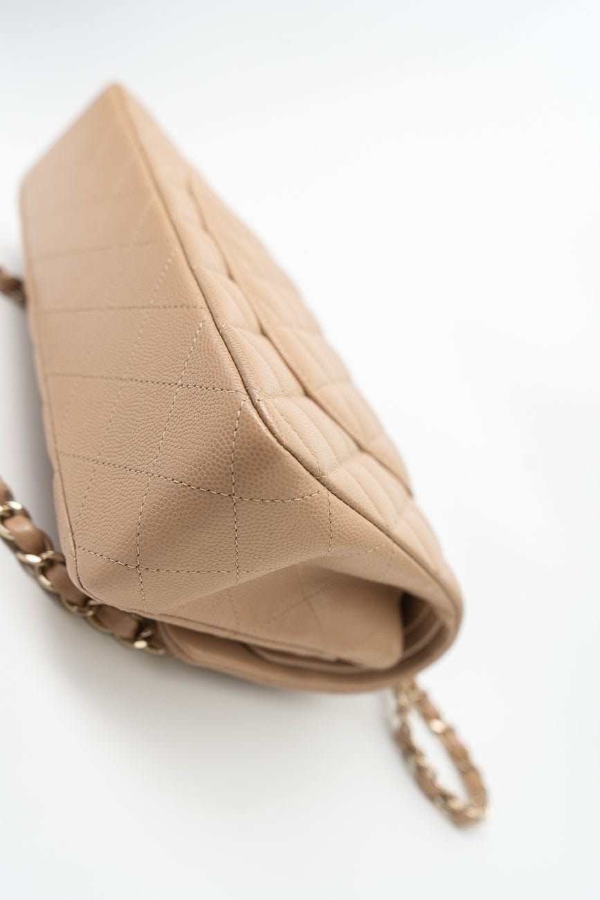 19B Dark Beige Caviar Quilted Classic Flap Medium LGHW