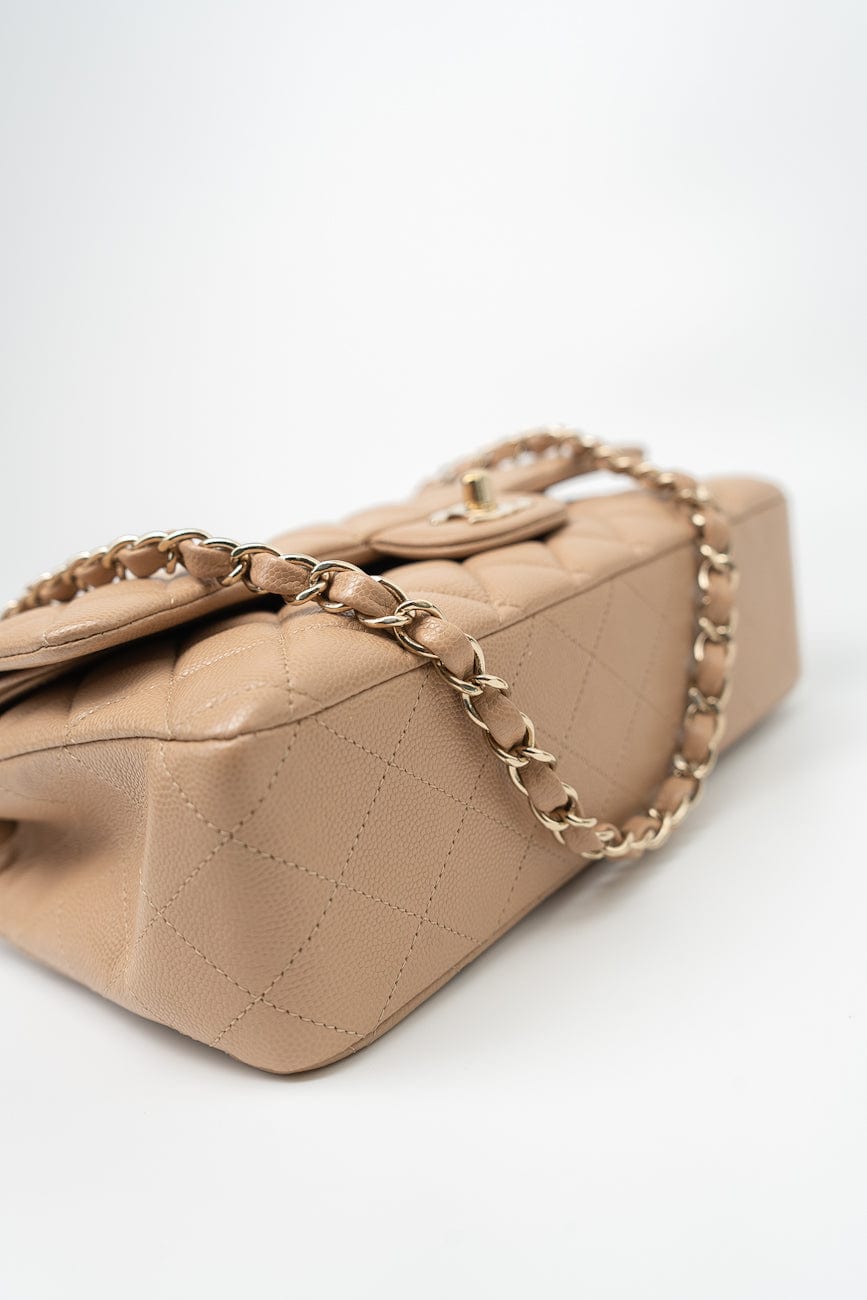 19B Dark Beige Caviar Quilted Classic Flap Medium LGHW