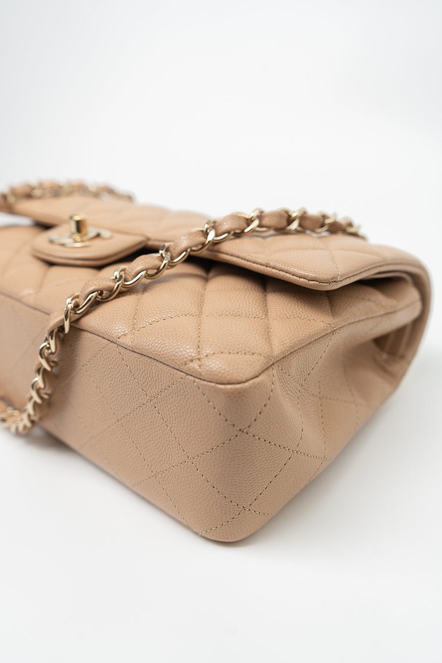 19B Dark Beige Caviar Quilted Classic Flap Medium LGHW