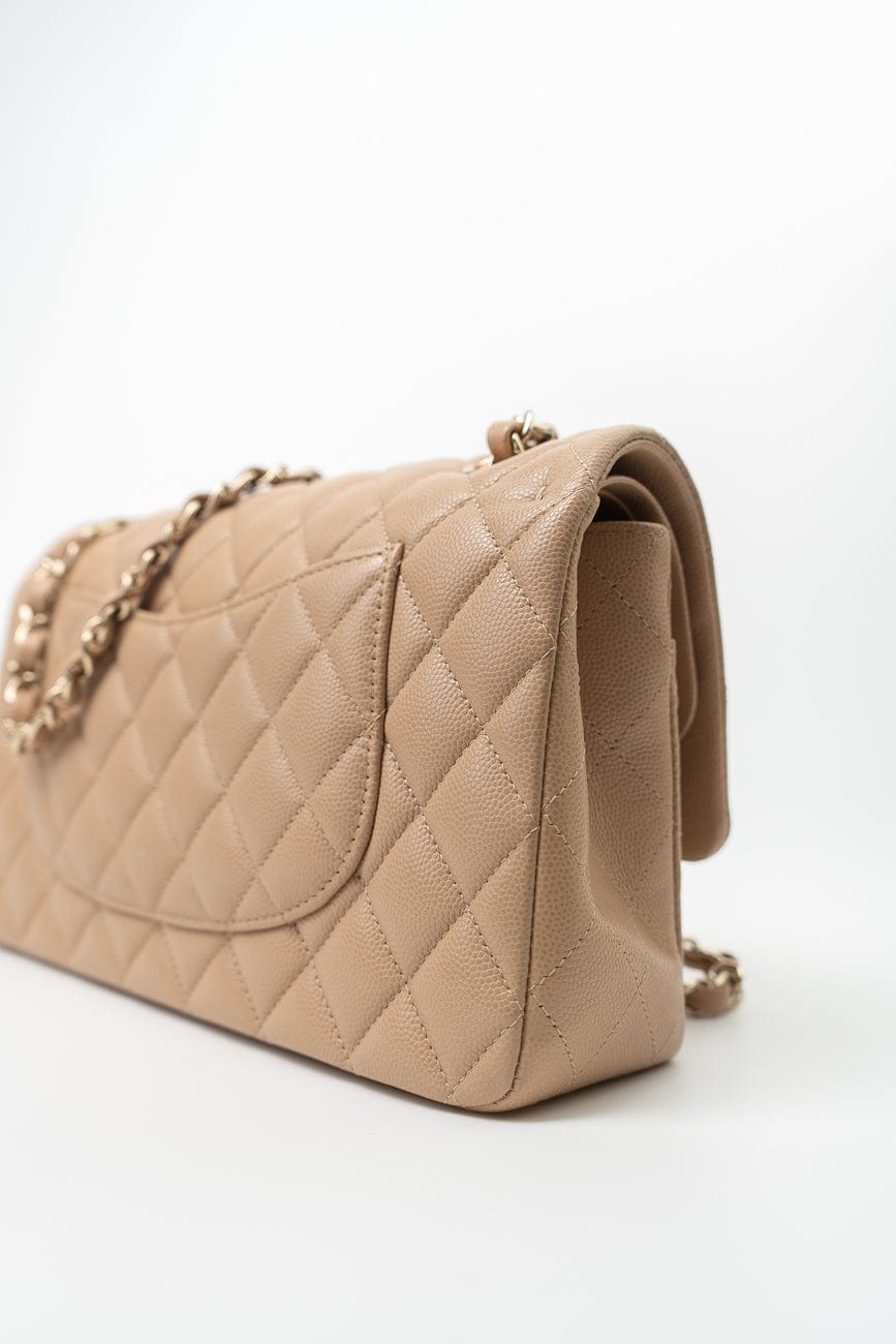 19B Dark Beige Caviar Quilted Classic Flap Medium LGHW