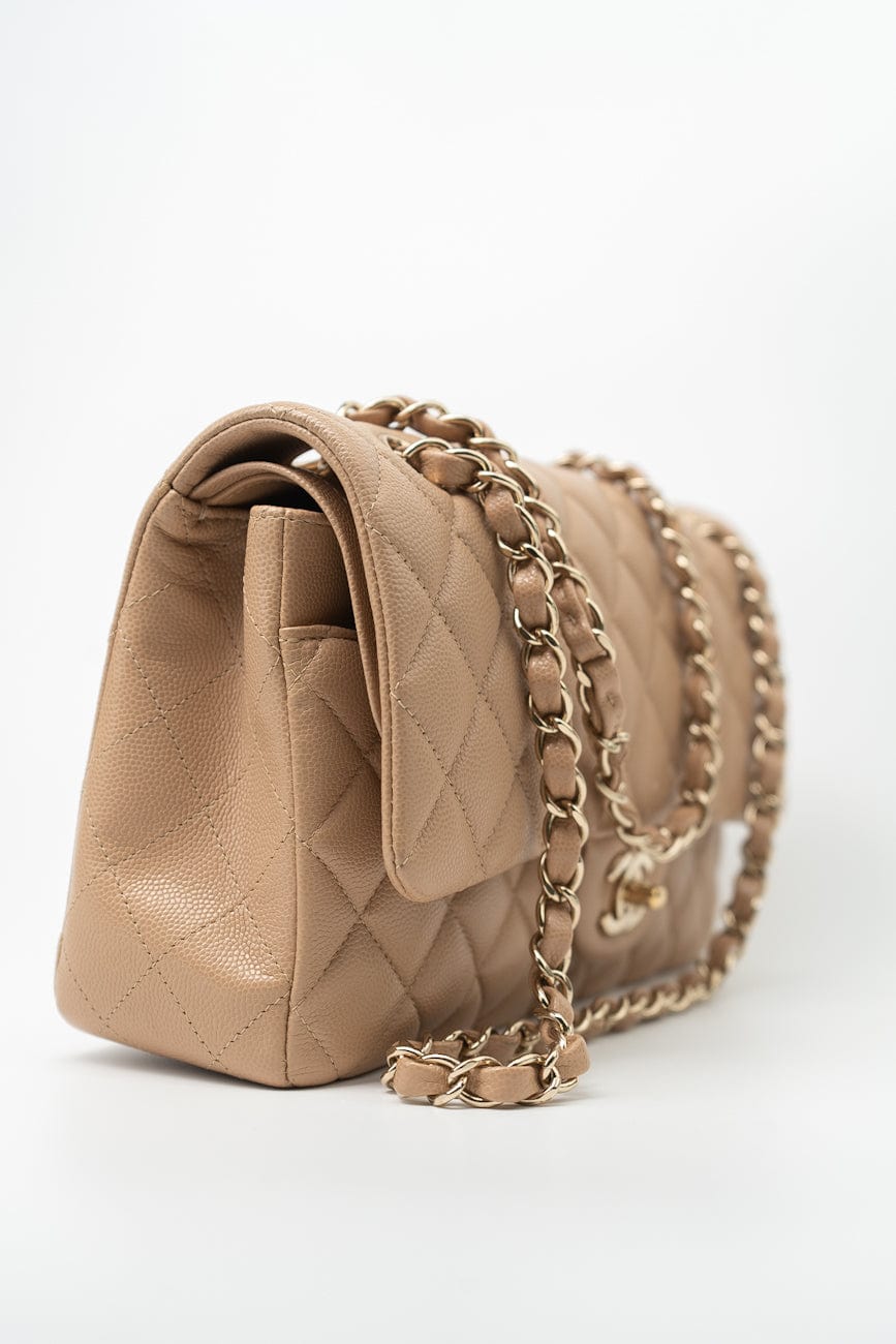 19B Dark Beige Caviar Quilted Classic Flap Medium LGHW