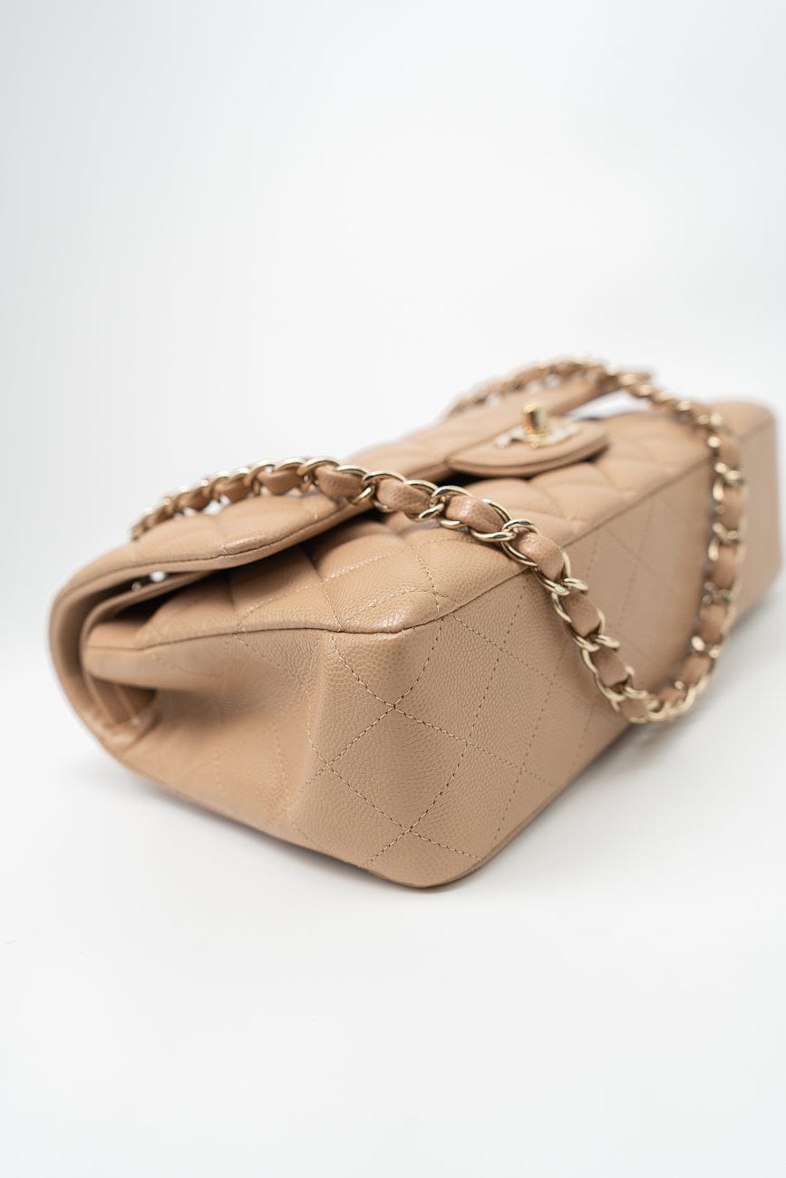 19B Dark Beige Caviar Quilted Classic Flap Medium LGHW