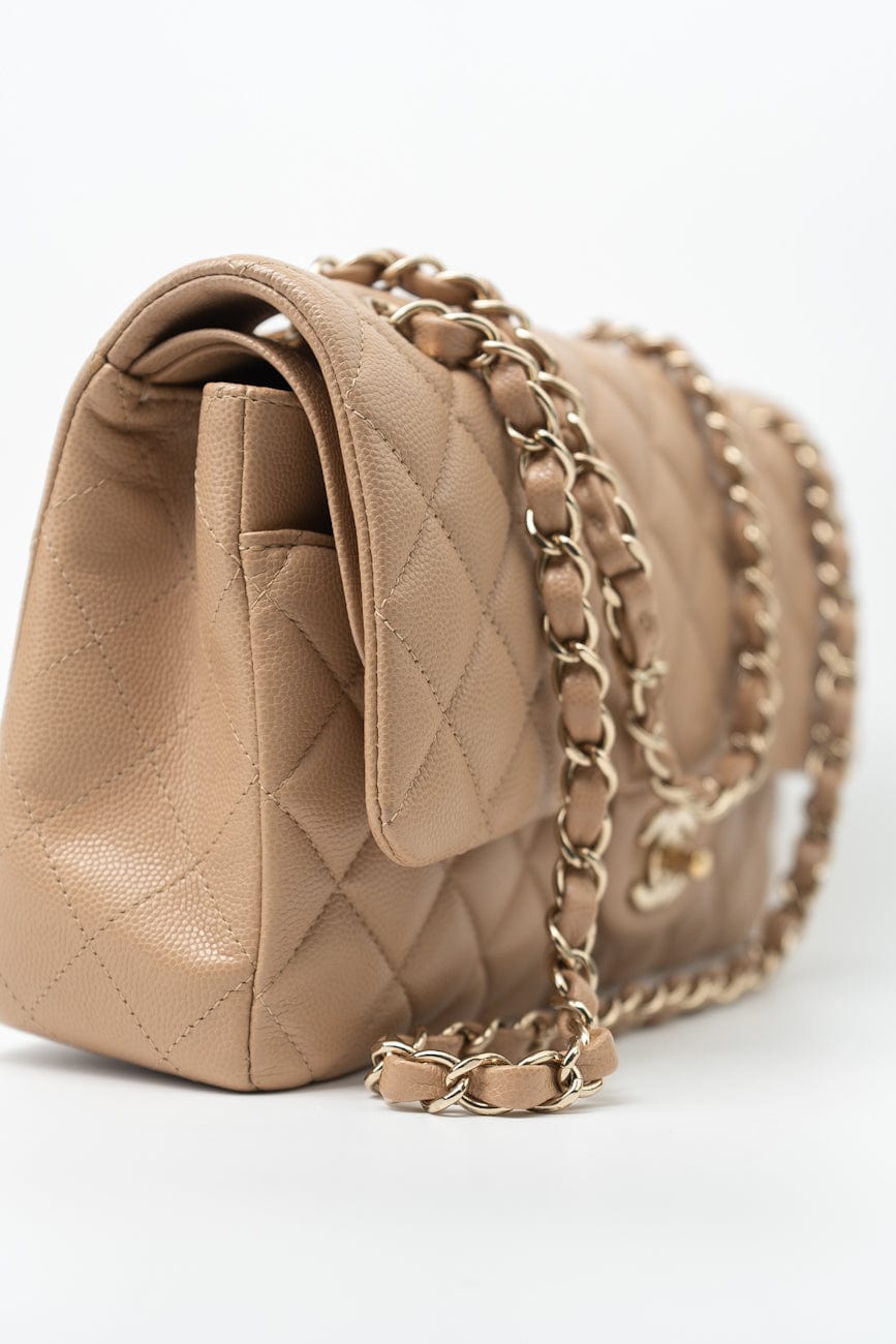 19B Dark Beige Caviar Quilted Classic Flap Medium LGHW