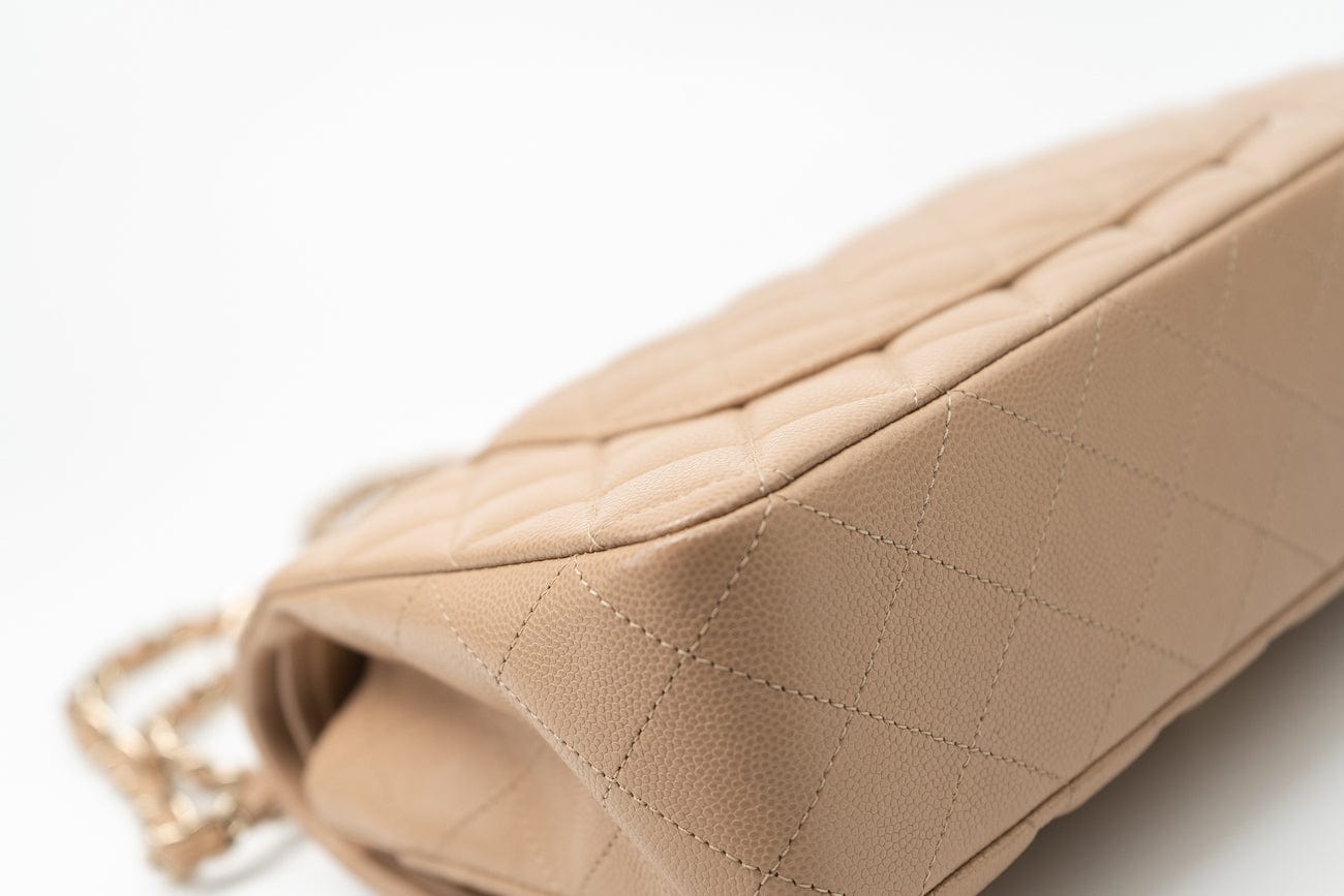 19B Dark Beige Caviar Quilted Classic Flap Medium LGHW