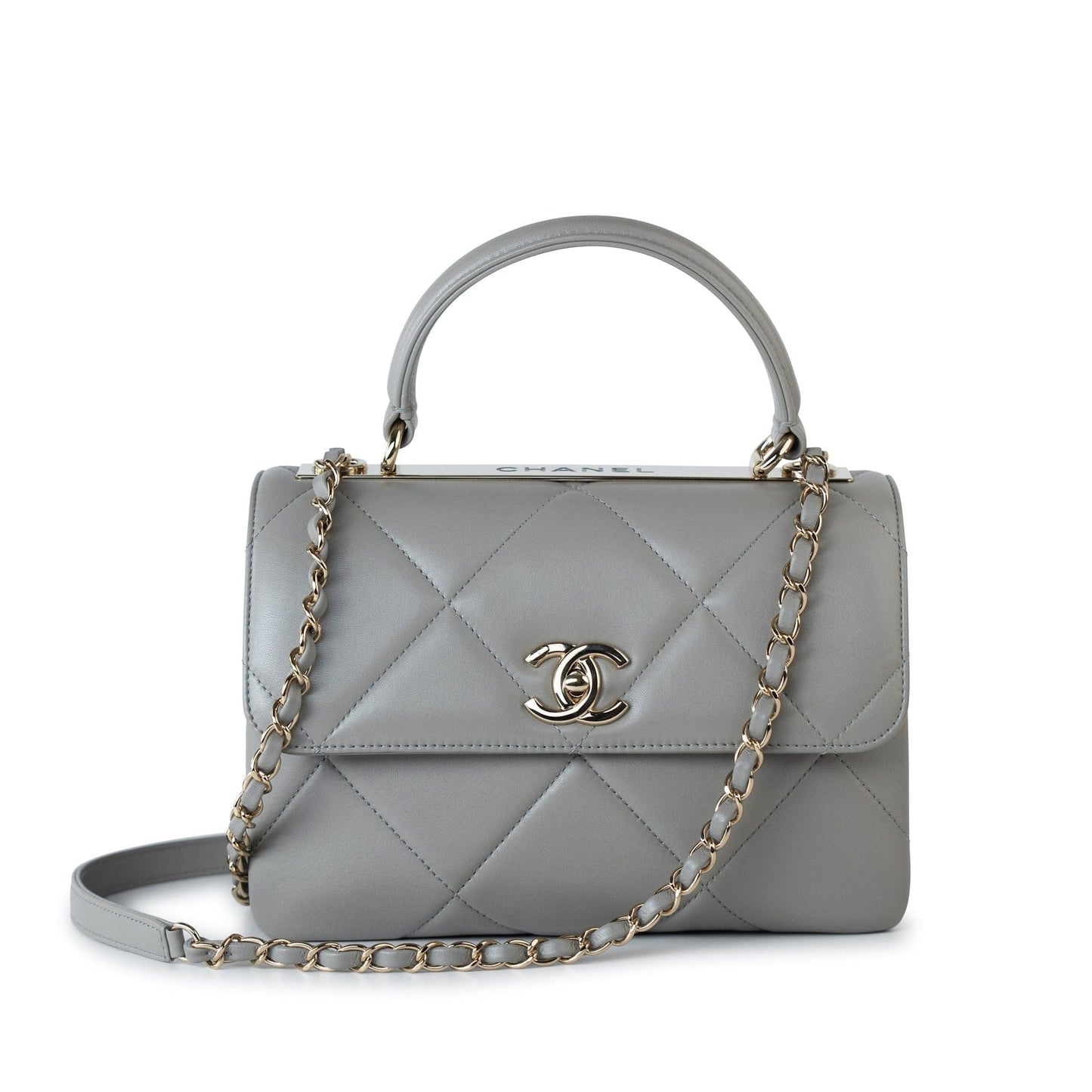 19B Grey Lambskin Quilted Trendy CC Light Gold Hardware