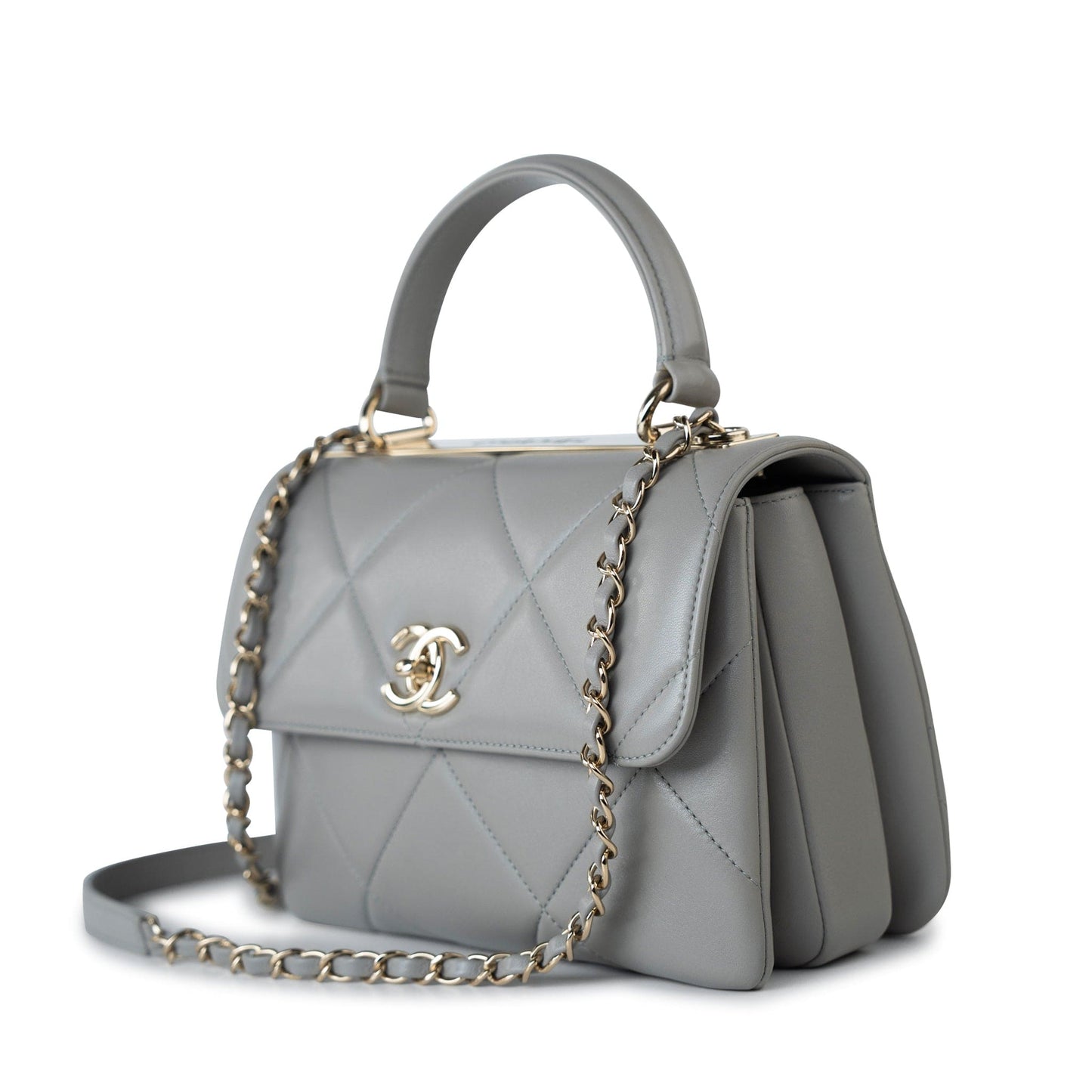 19B Grey Lambskin Quilted Trendy CC Light Gold Hardware