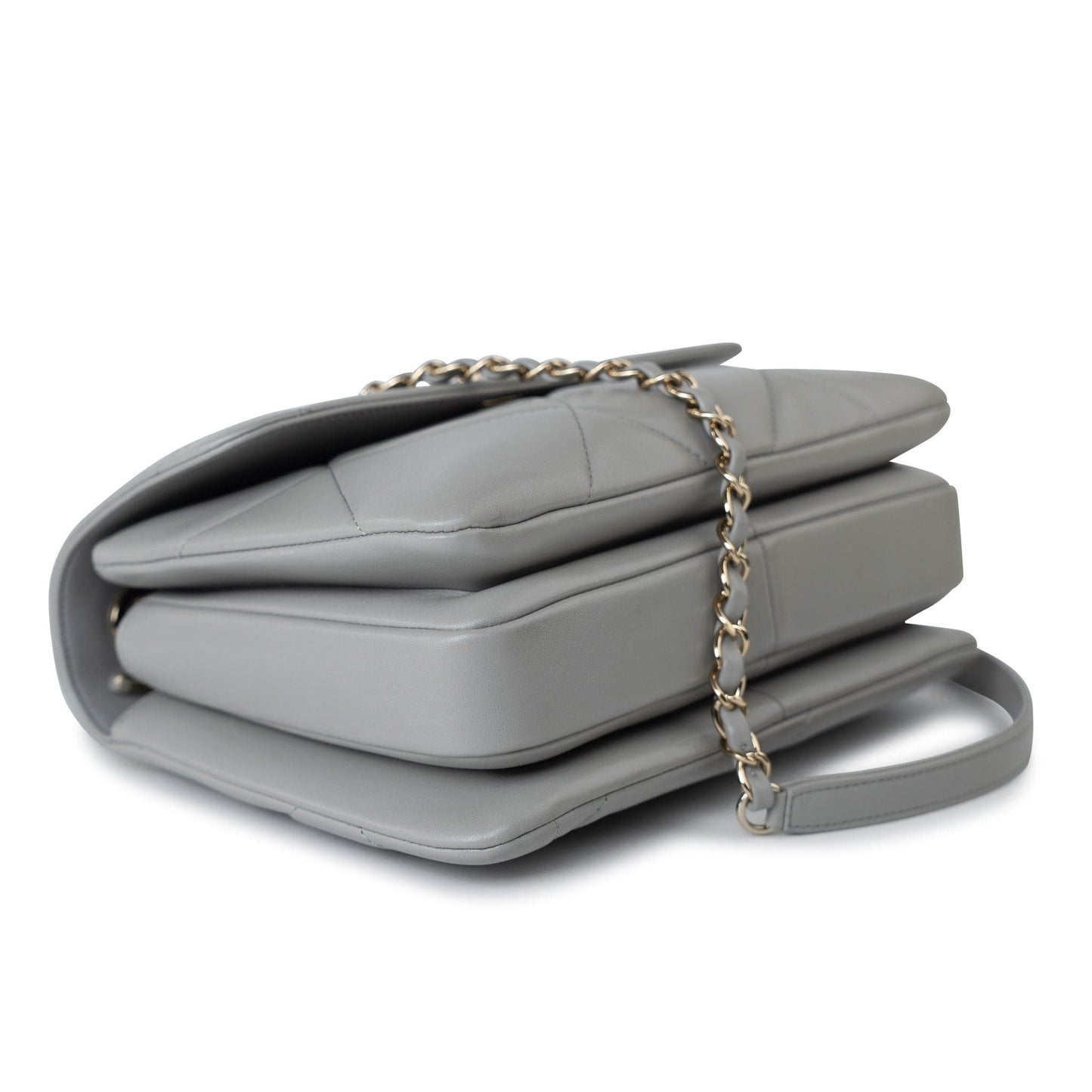 19B Grey Lambskin Quilted Trendy CC Light Gold Hardware