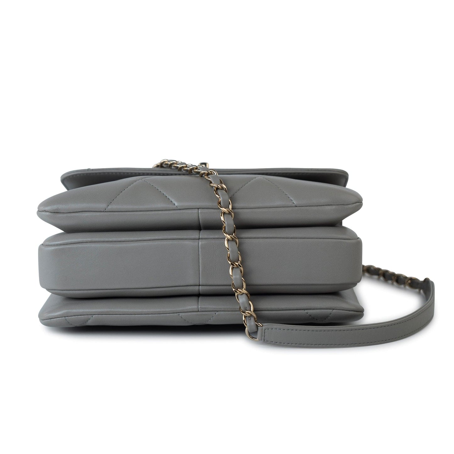 19B Grey Lambskin Quilted Trendy CC Light Gold Hardware