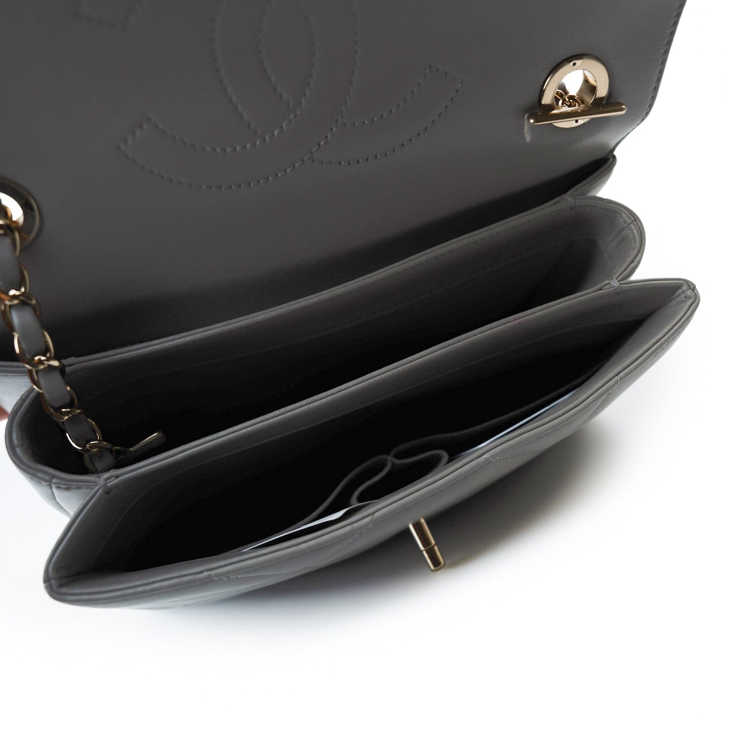 19B Grey Lambskin Quilted Trendy CC Light Gold Hardware