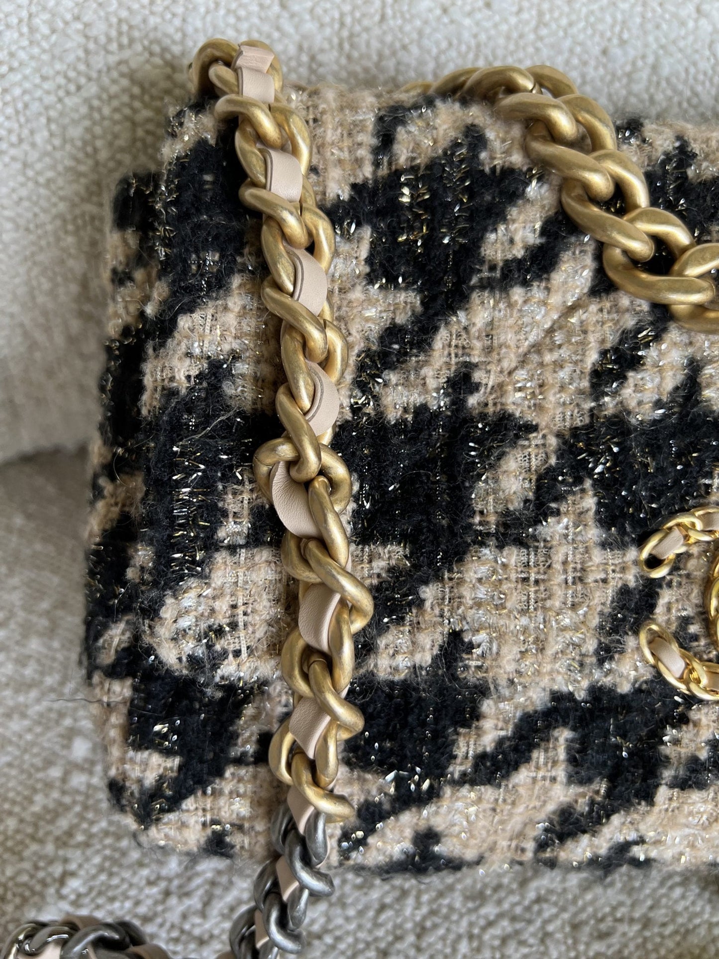 19K Houndstooth 19 Flap Beige/Black Small MHW