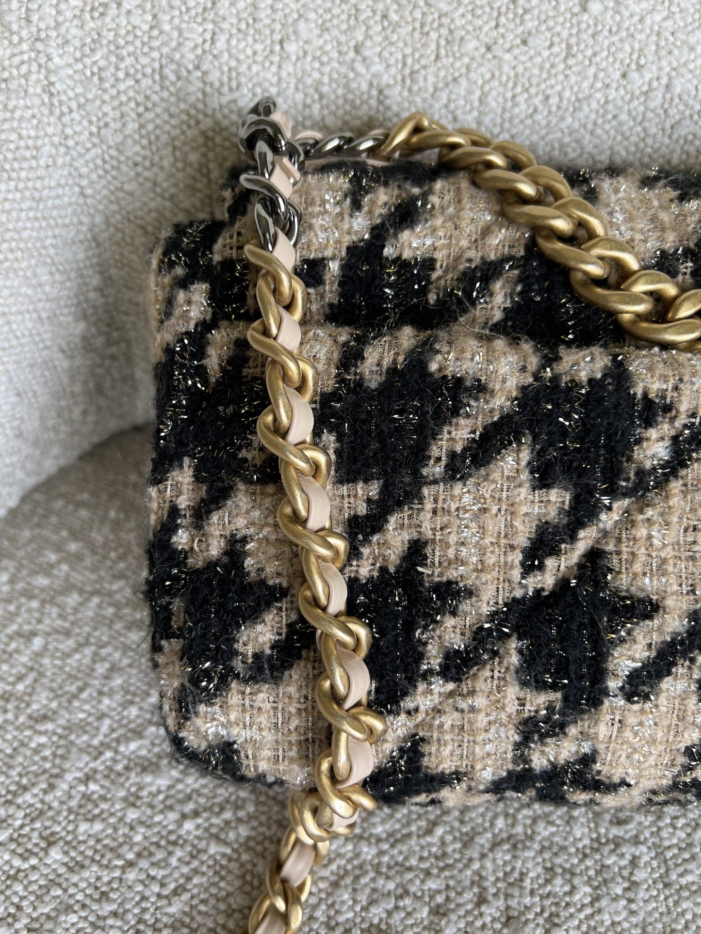 19K Houndstooth 19 Flap Beige/Black Small MHW