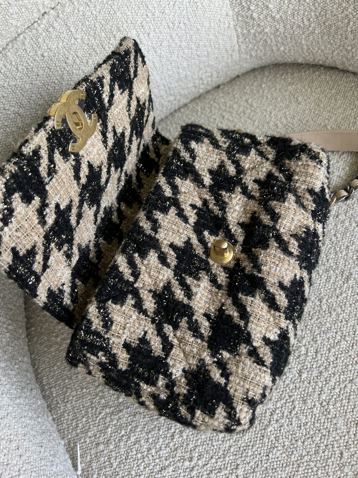 19K Houndstooth 19 Flap Beige/Black Small MHW