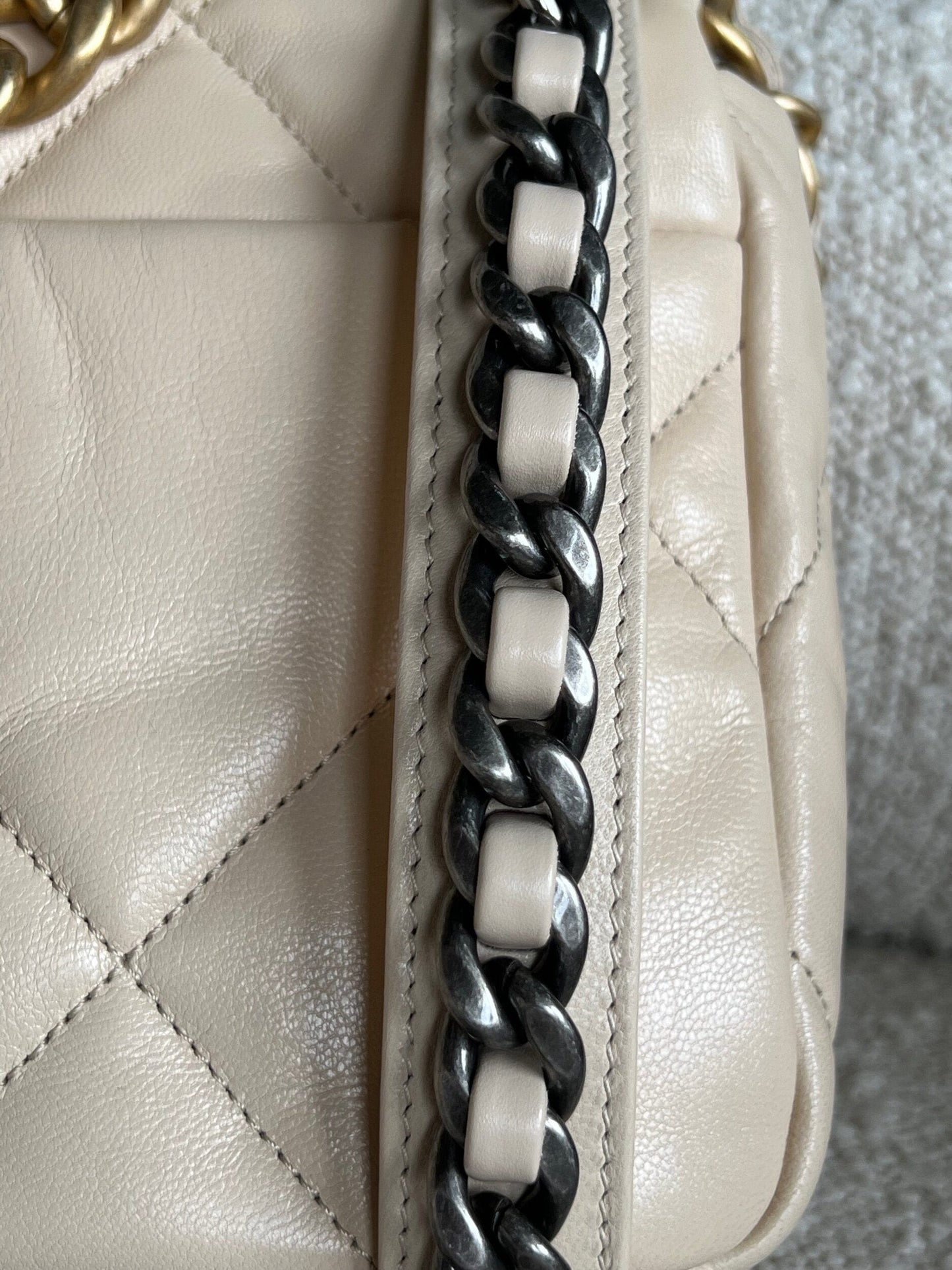 20A Small Beige Goatskin 19 Flap Mixed Hardware