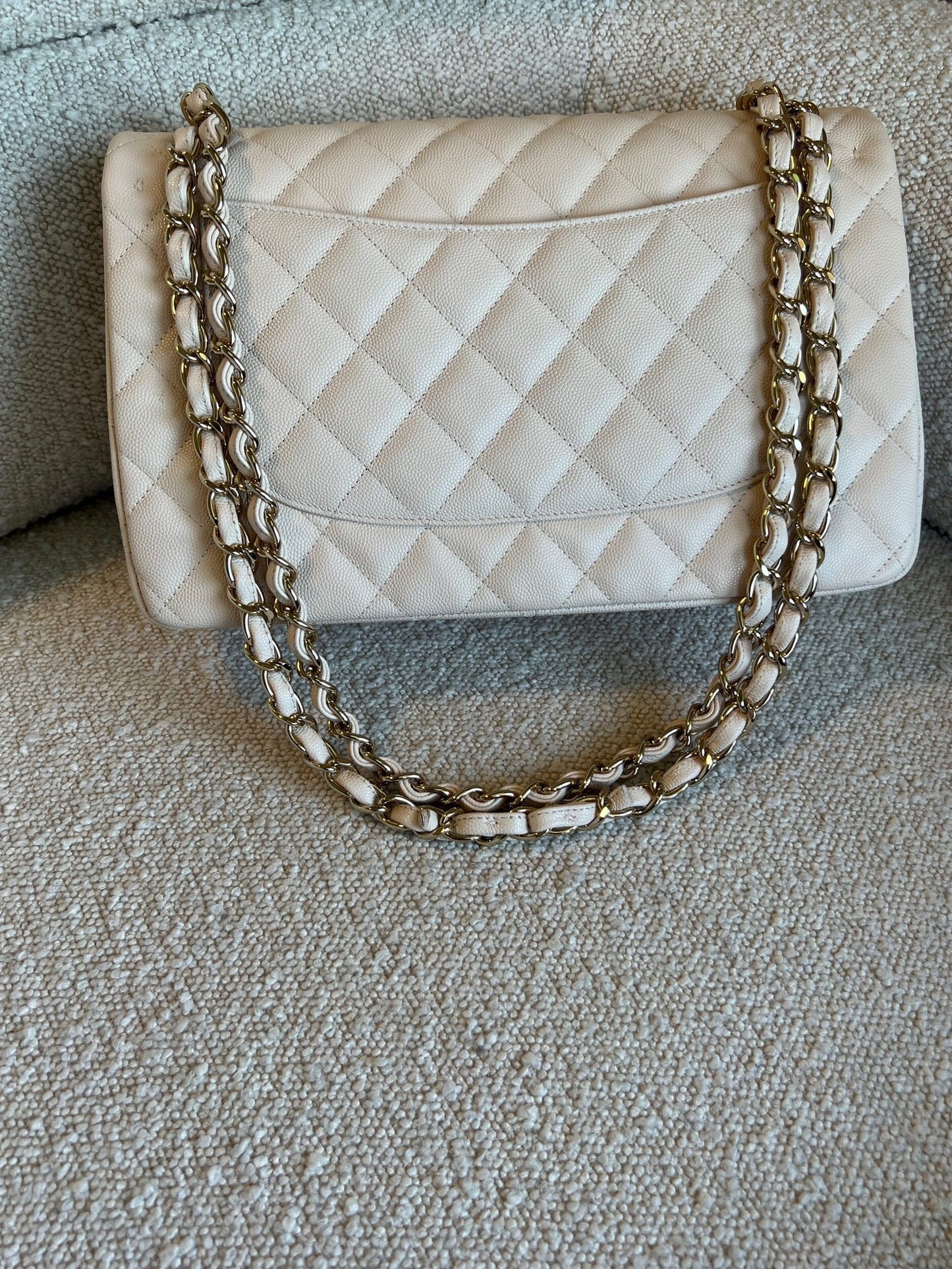 20C Light Beige Caviar Quilted Jumbo Classic Flap LGHW