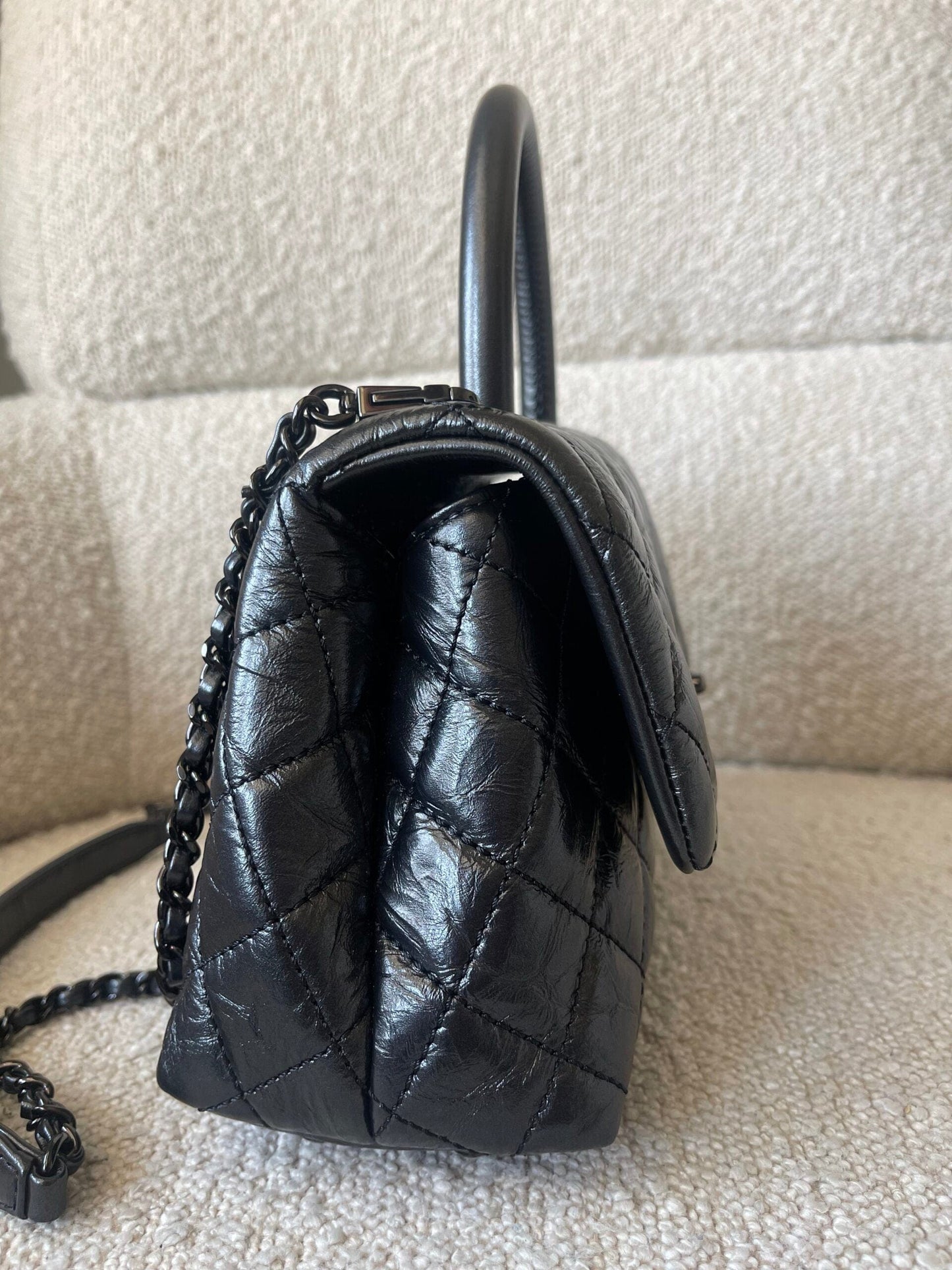 20P So Black Calfskin Quilted Coco Handle Small with Black Hardware