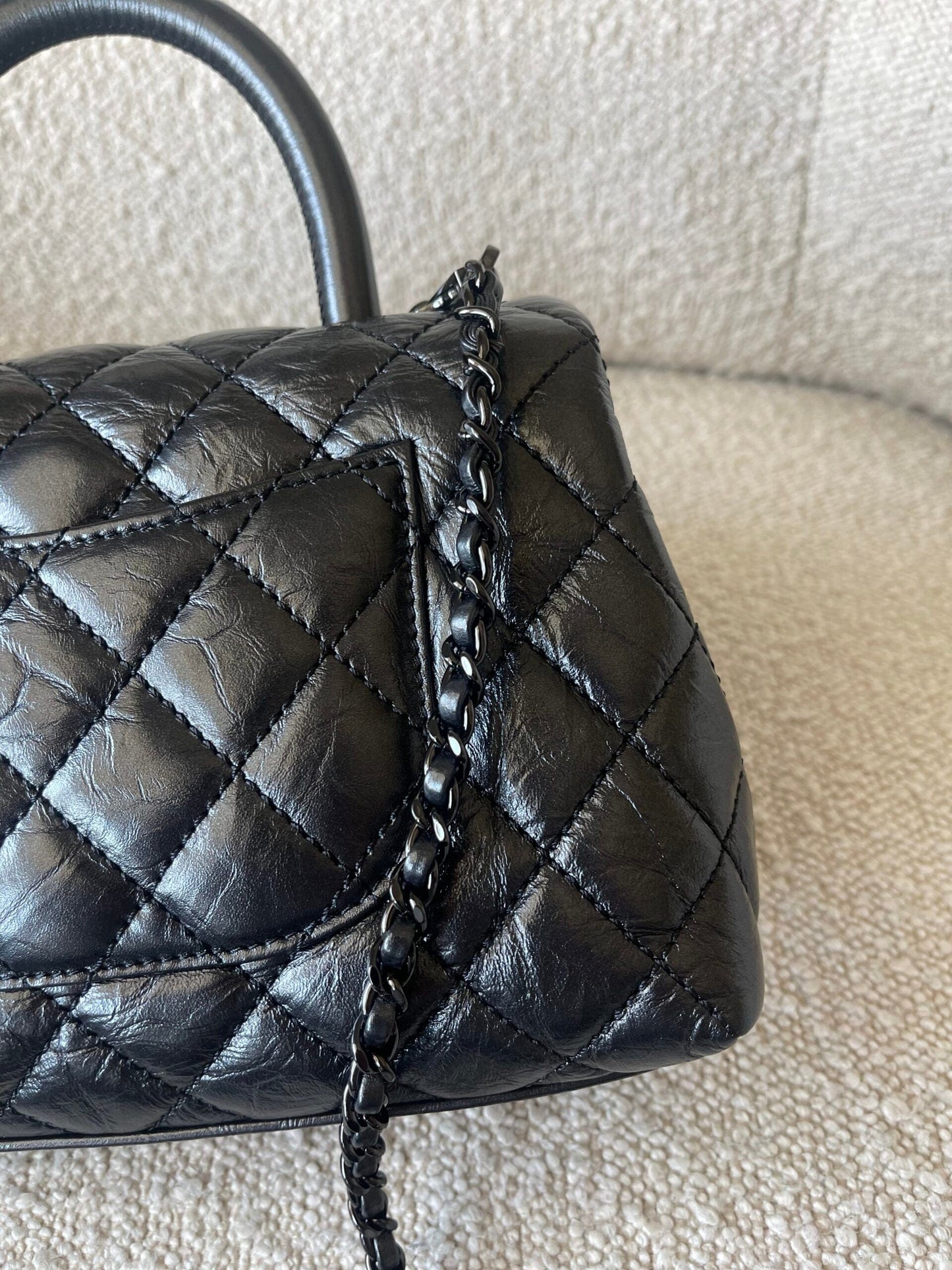 20P So Black Calfskin Quilted Coco Handle Small with Black Hardware