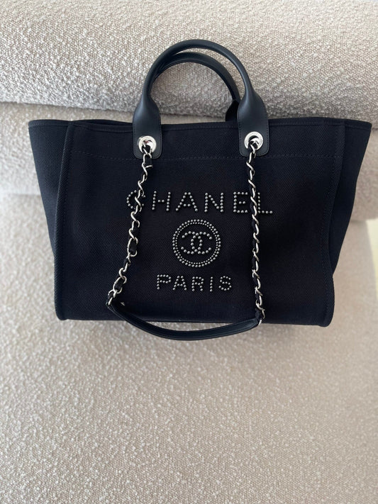 20S Black Large Deauville Shopping Bag Silver Hardware