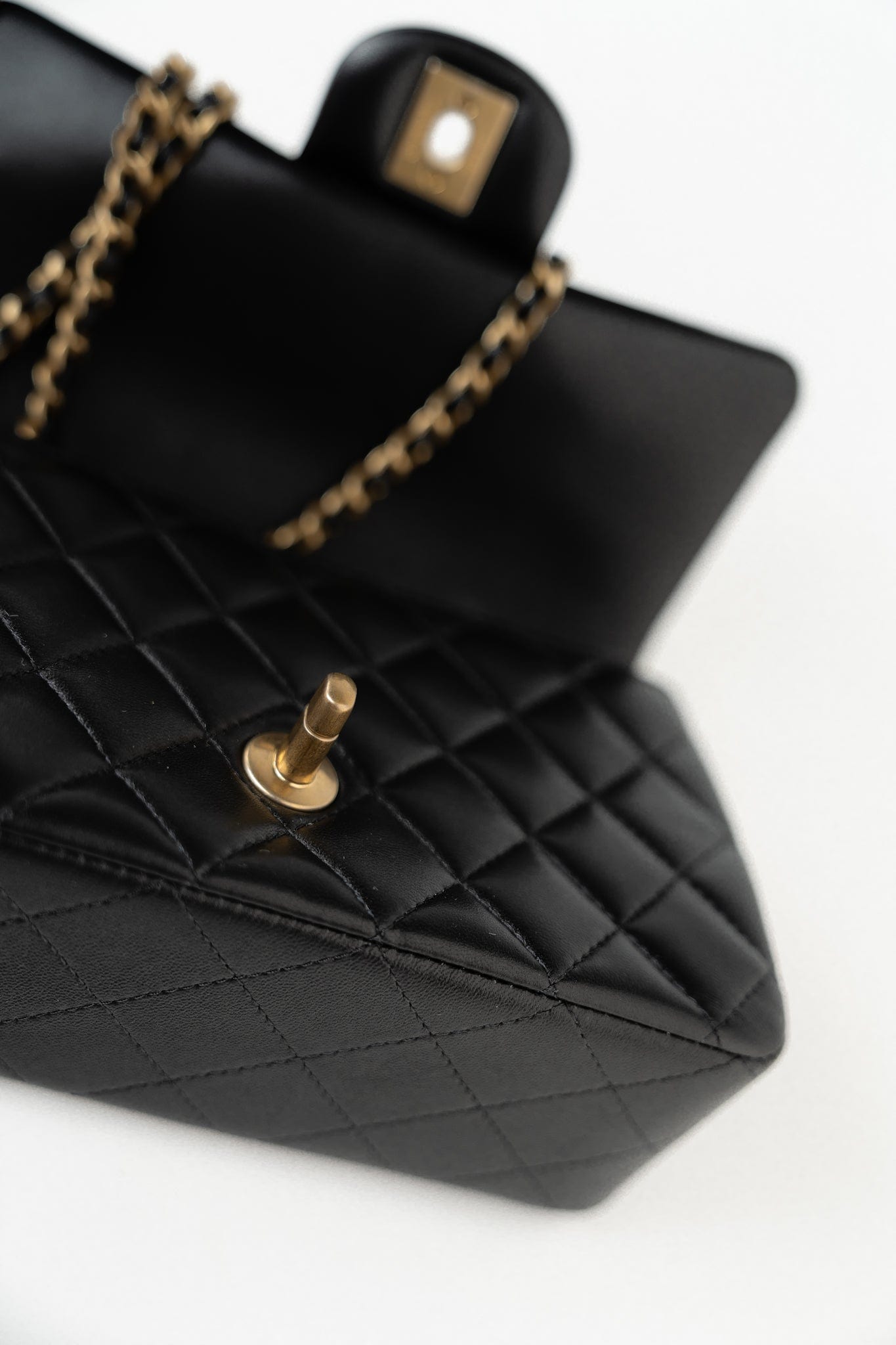 21A Black Lambskin Quilted Mini Top Handle Antique Gold Hardware