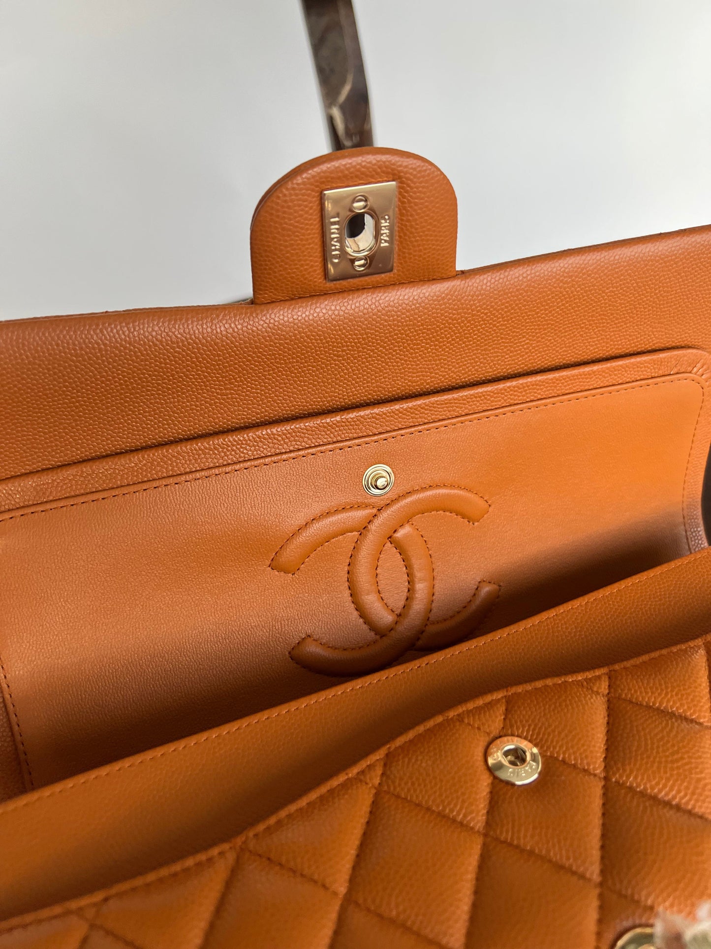 21A Caramel / Light Brown Caviar Quilted Classic Flap LGHW