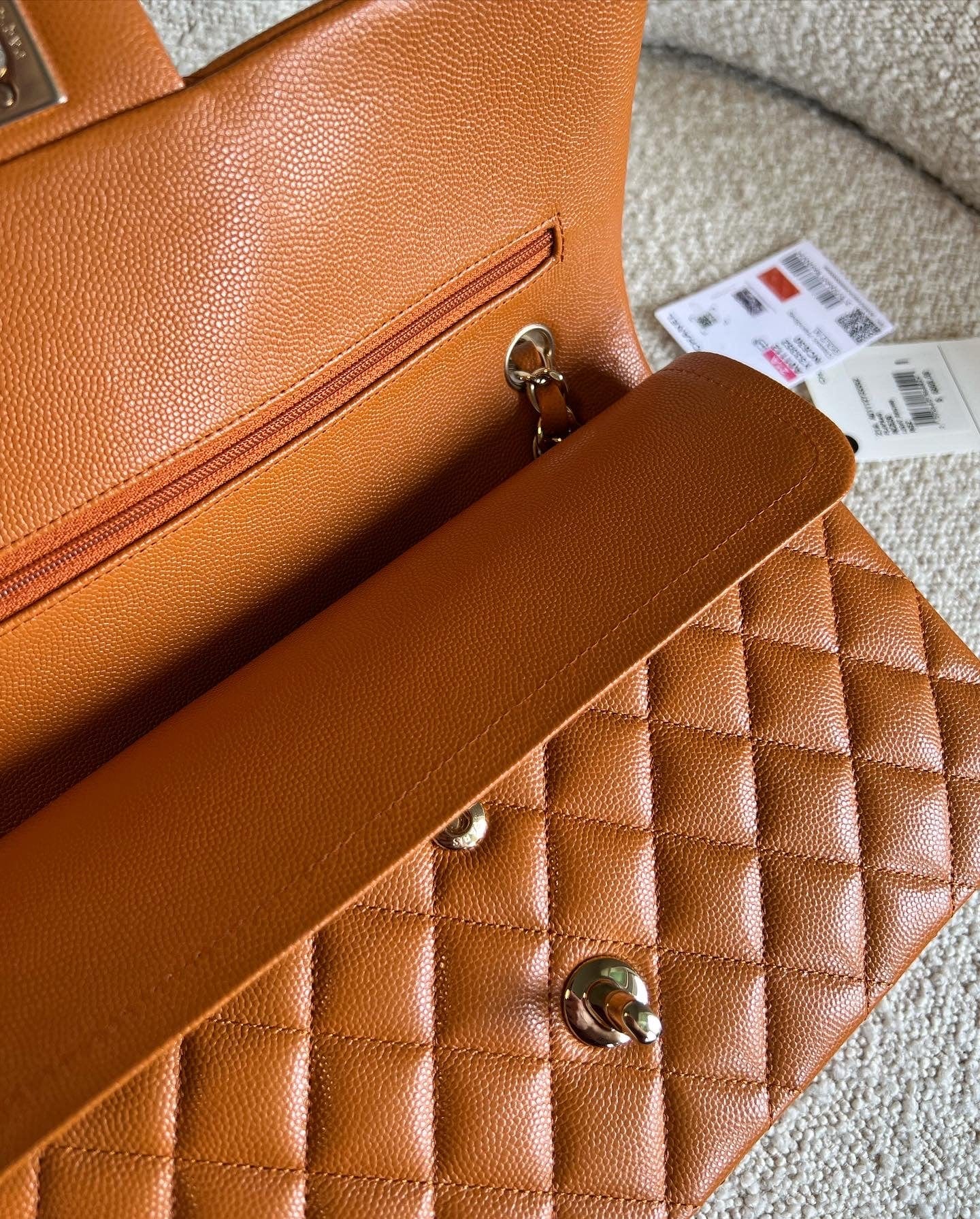 21A Caramel / Light Brown Caviar Quilted Classic Flap Medium LGHW