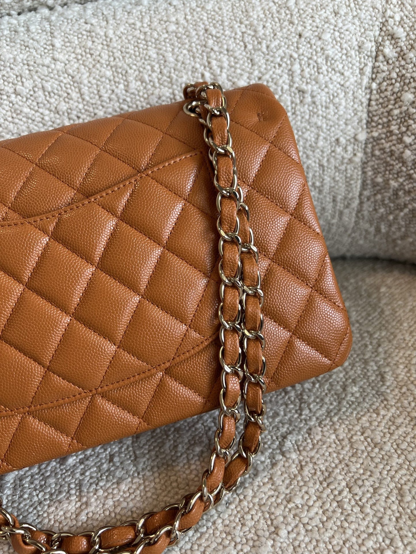 21A Caramel / Light Brown Caviar Quilted Classic Flap Medium LGHW