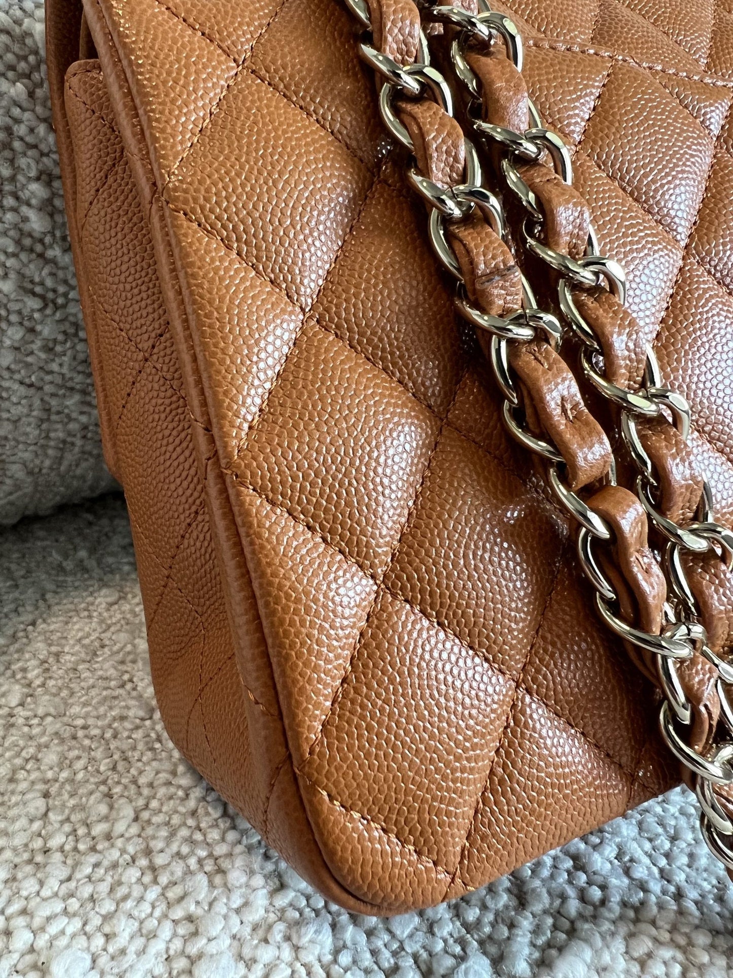 21A Caramel / Light Brown Caviar Quilted Classic Flap Medium LGHW