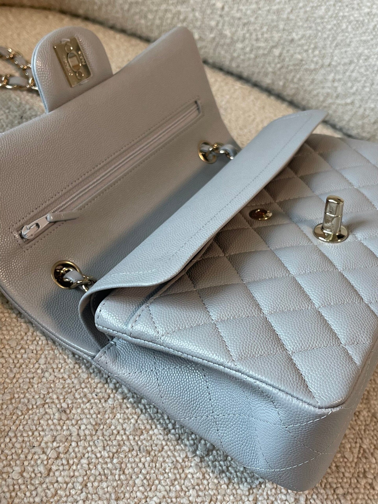 21A Grey Caviar Quilted Classic Flap Small LGHW