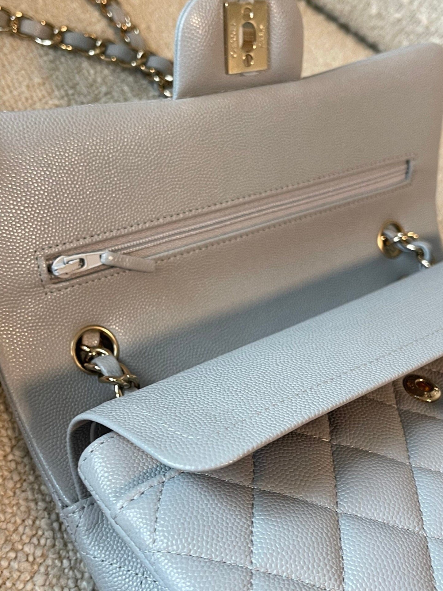 21A Grey Caviar Quilted Classic Flap Small LGHW