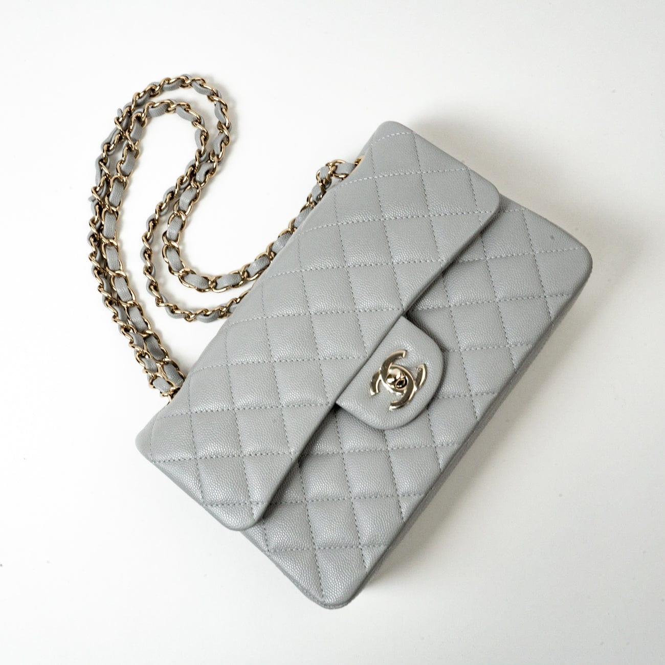 21A Grey Caviar Quilted Classic Flap Small LGHW