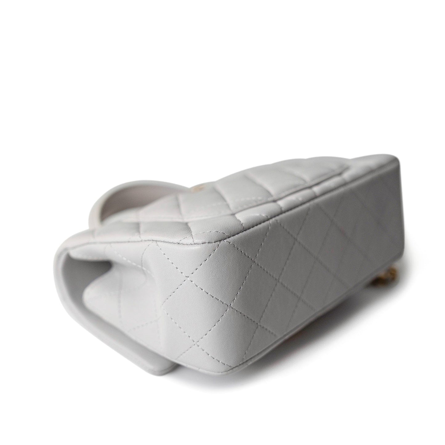 21A Grey Lambskin Quilted Mini Top Handle Antique Gold Hardware