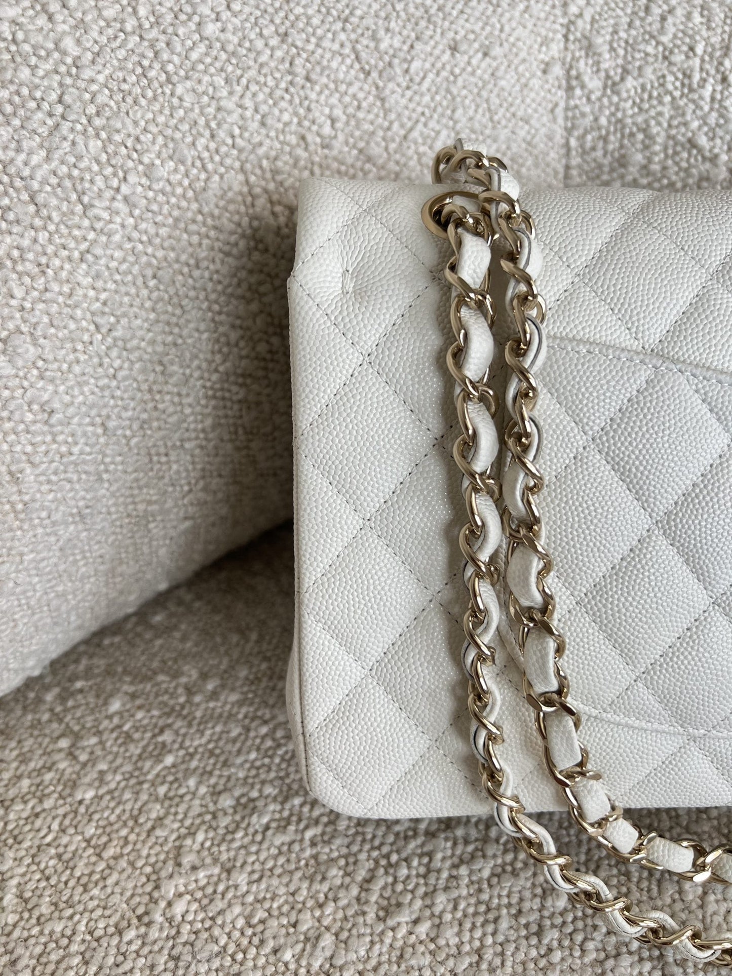 21A White Caviar Quilted Classic Flap Medium LGHW