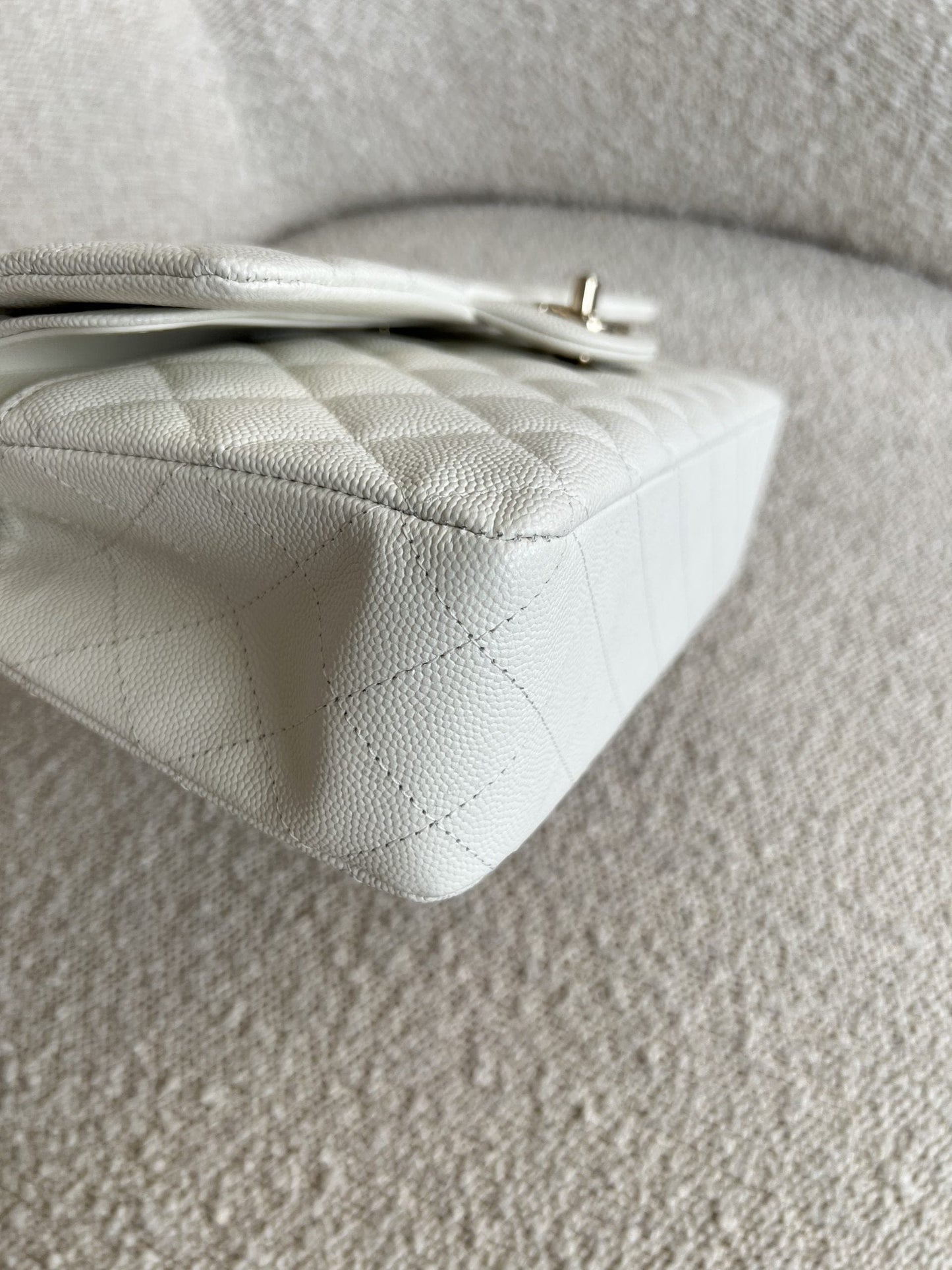 21A White Caviar Quilted Classic Flap Medium LGHW