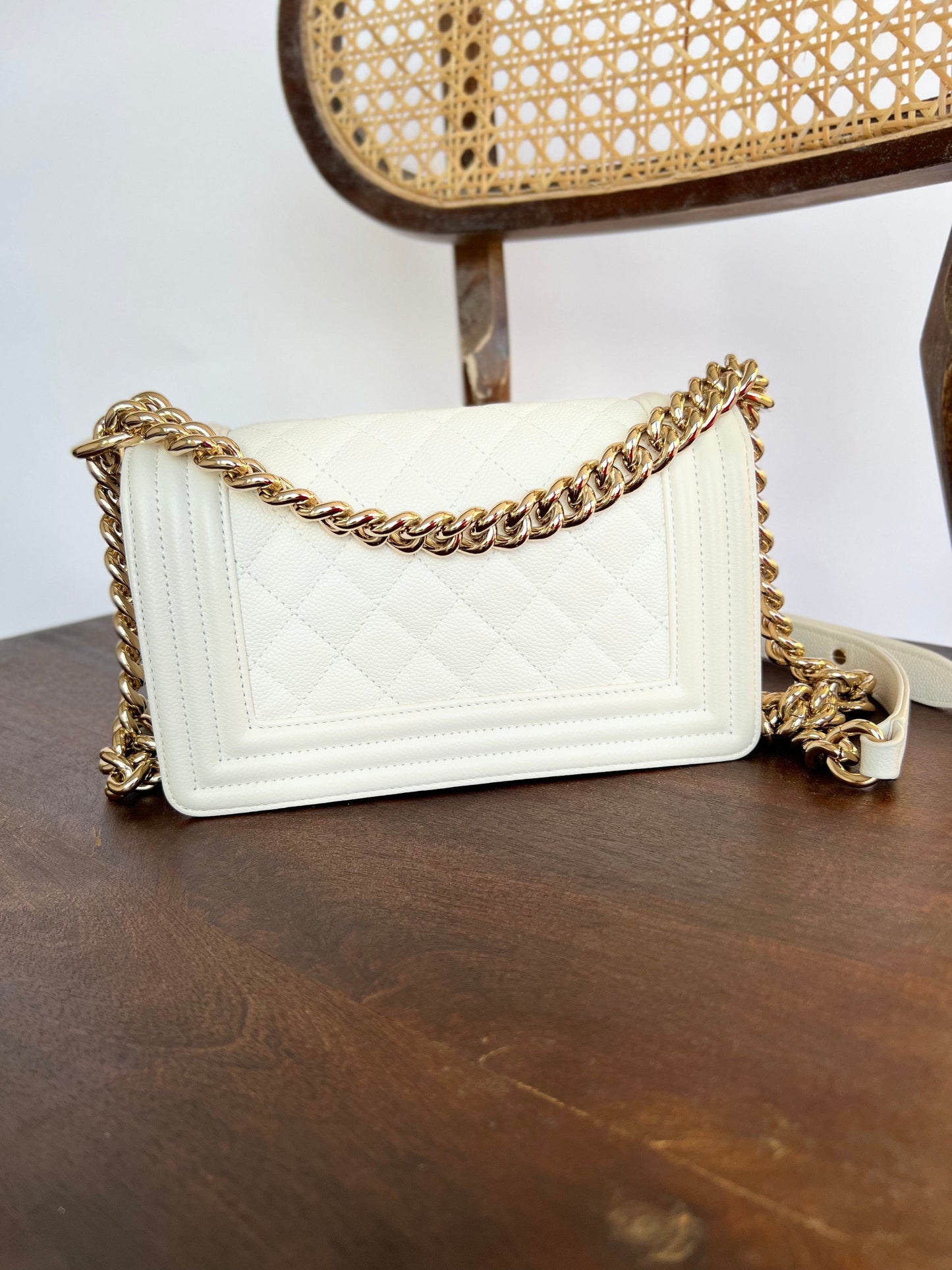 21A White Caviar Quilted Small Boy Bag LGHW