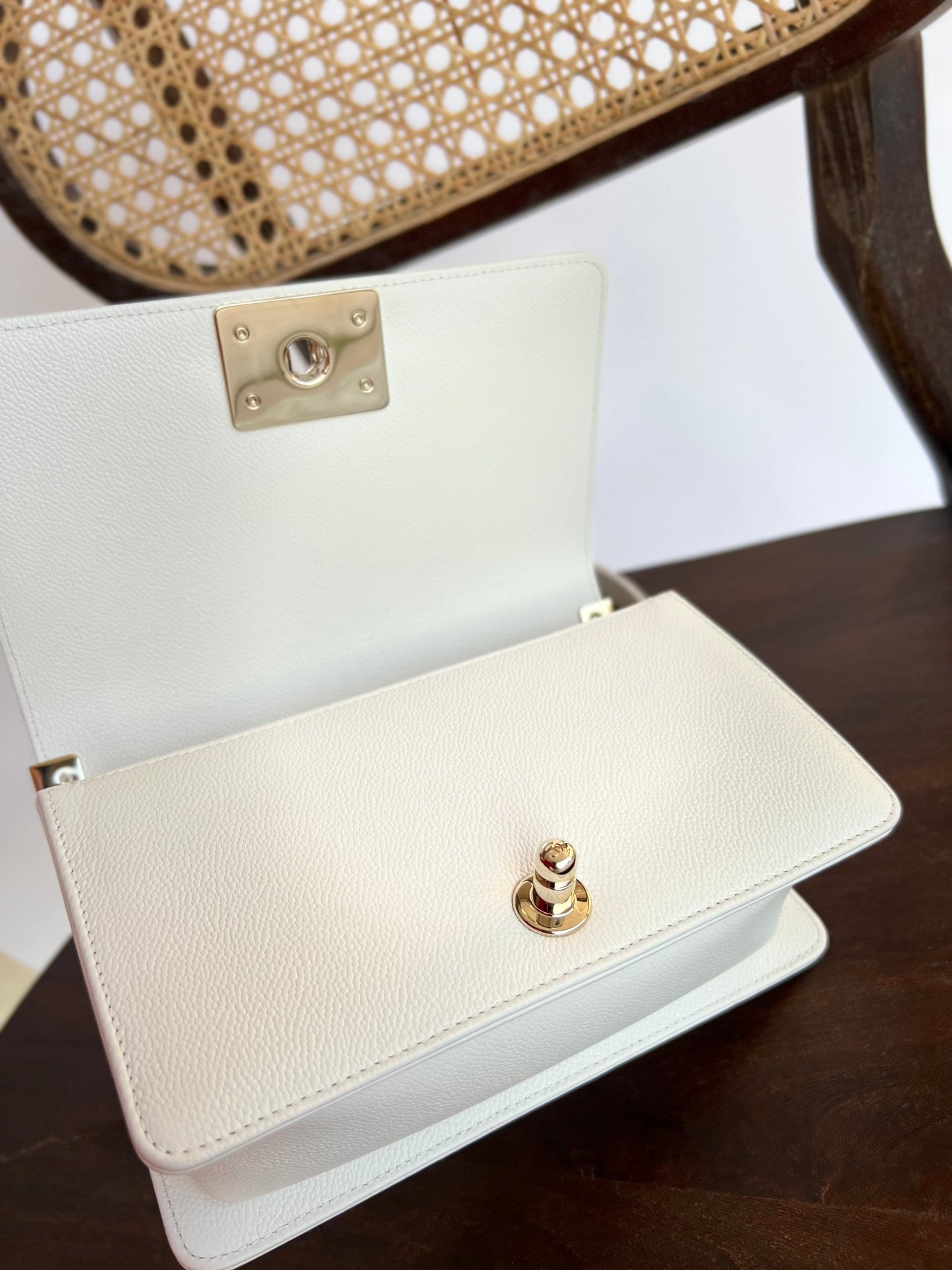 21A White Caviar Quilted Small Boy Bag LGHW