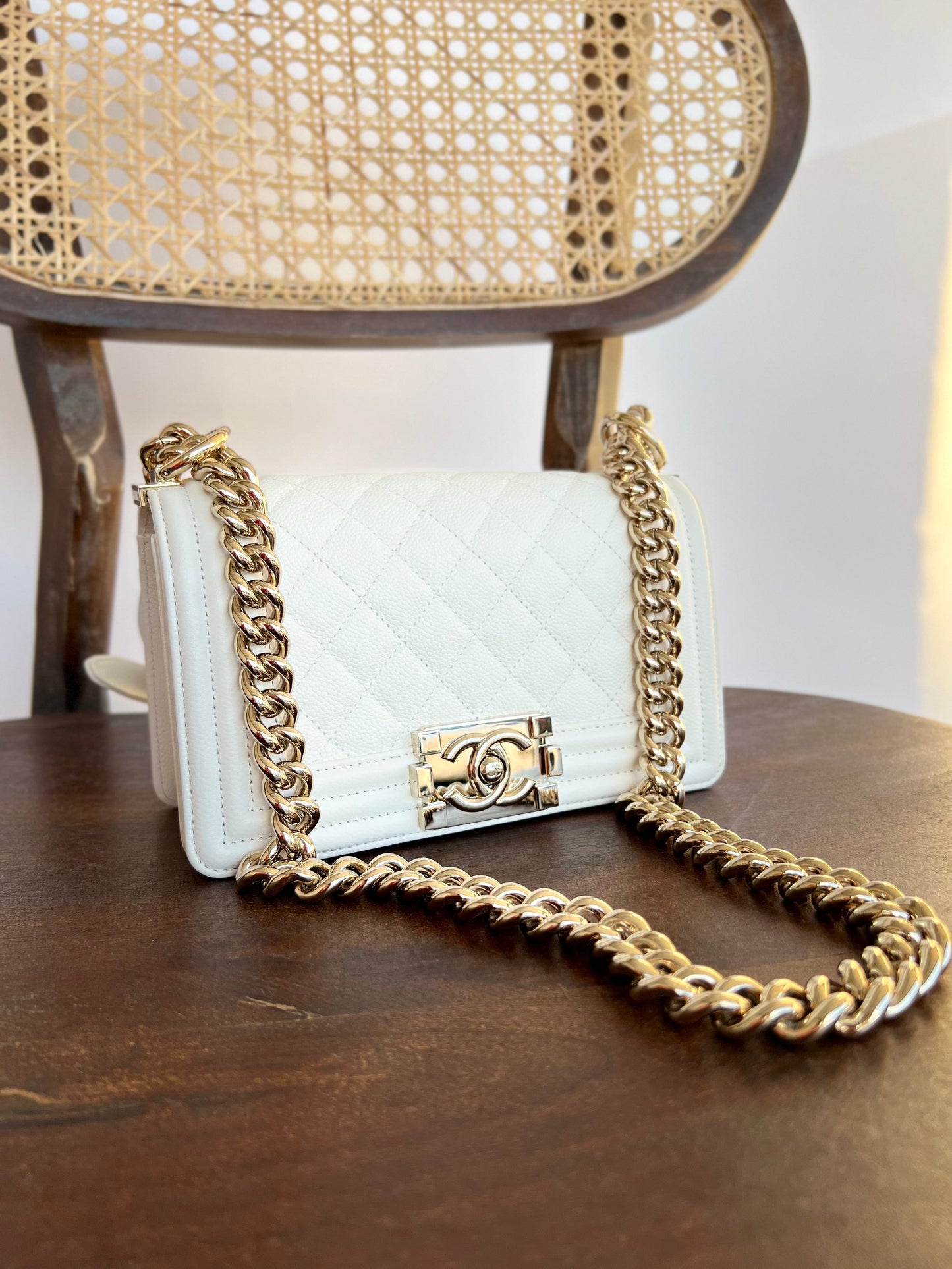 21A White Caviar Quilted Small Boy Bag LGHW