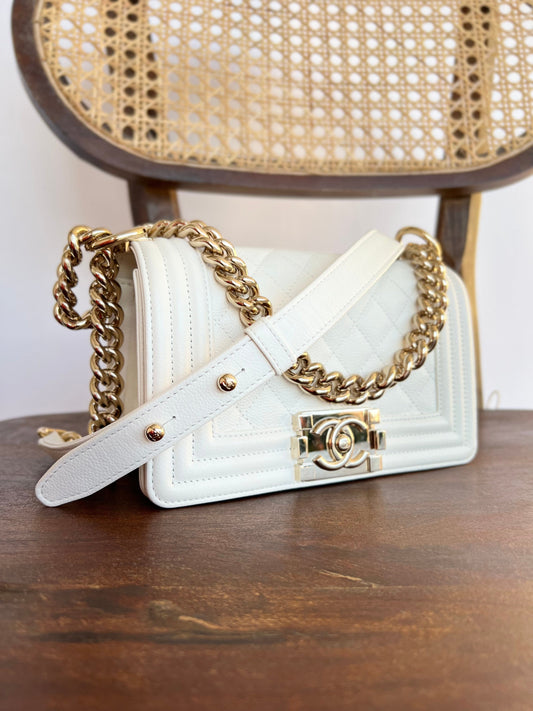 21A White Caviar Quilted Small Boy Bag LGHW