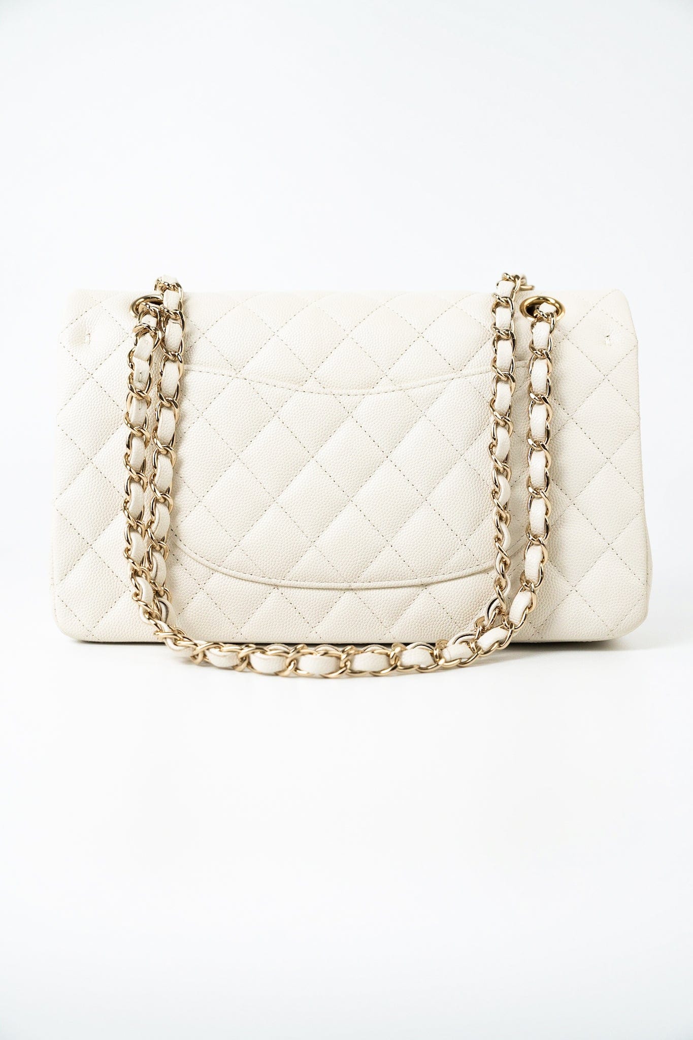 21A White/ Ivory Caviar Quilted Classic Flap Medium Light Gold Hardware