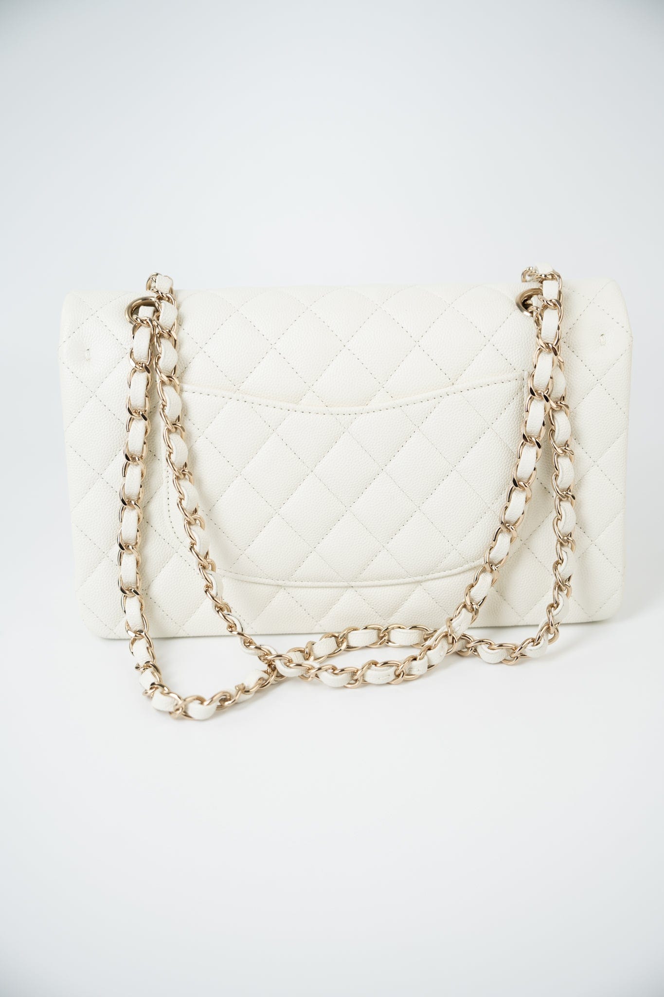 21A White/ Ivory Caviar Quilted Classic Flap Medium Light Gold Hardware