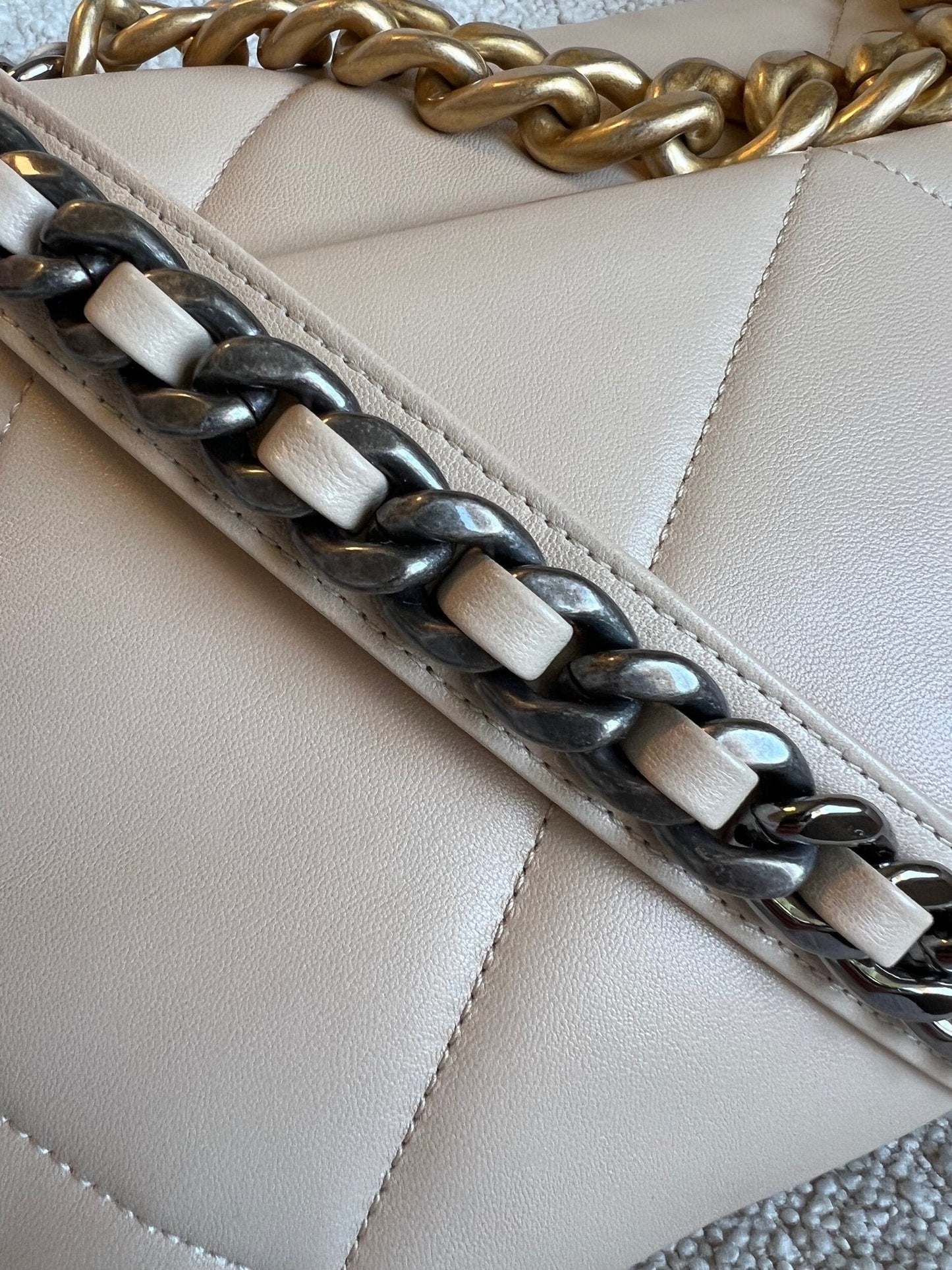 21B Beige Lambskin Quilted 19 Flap Medium/Large Mixed Hardware