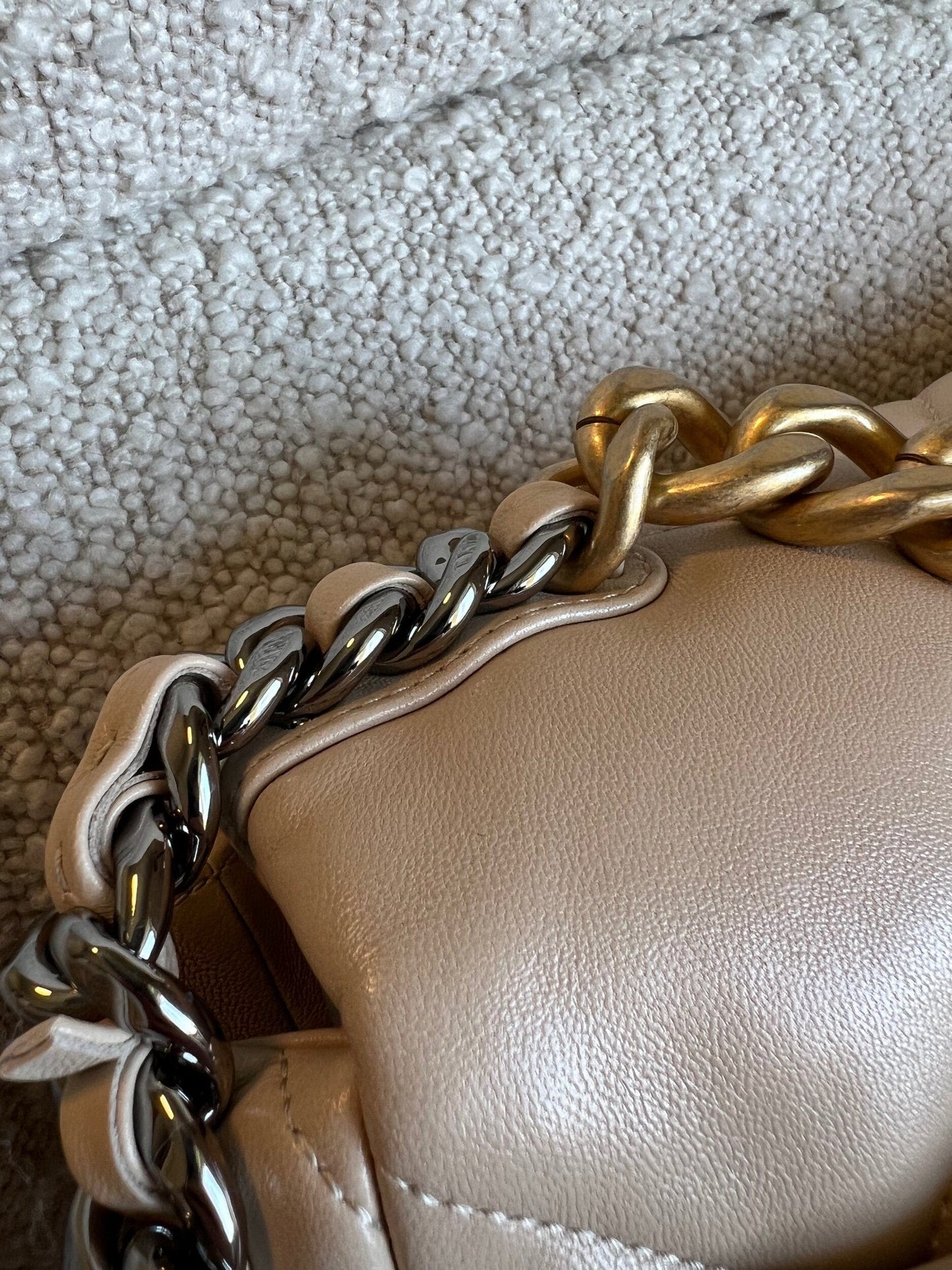 21B Beige Lambskin Quilted 19 Flap Medium/Large Mixed Hardware